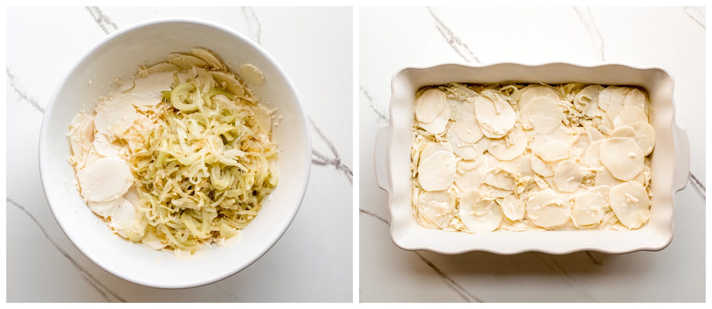 potatoes with cream in a baking dish