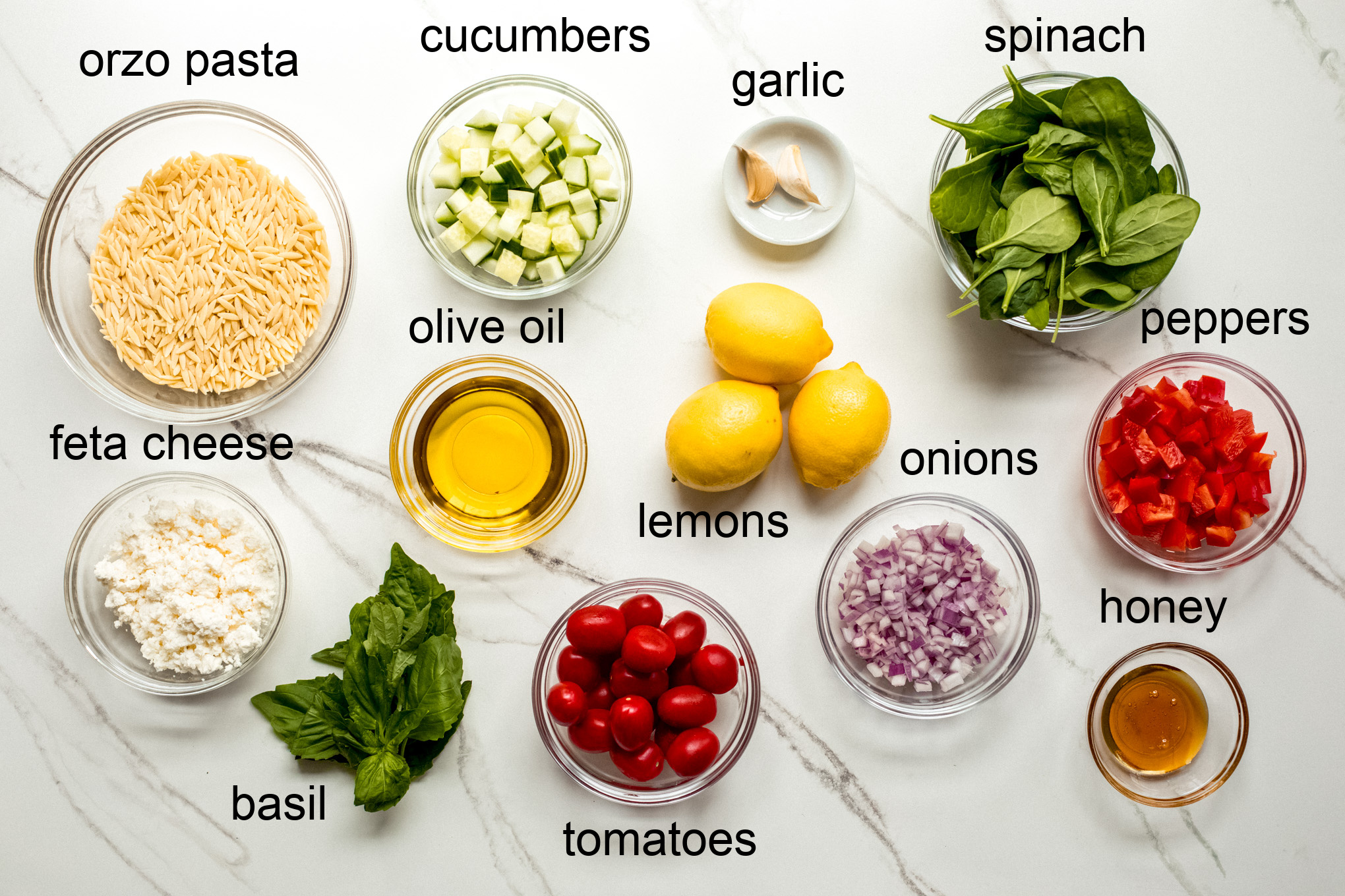 ingredients for lemon orzo pasta salad