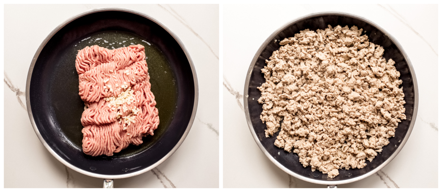 cooked ground turkey in a skillet