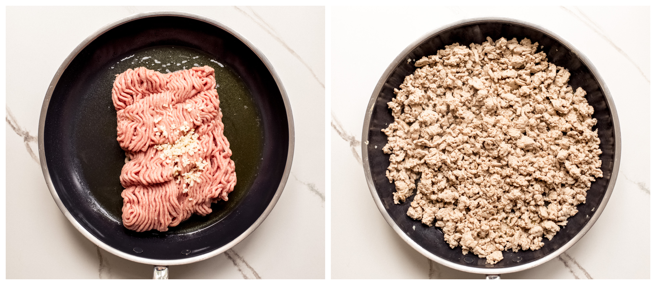cooked ground turkey in a skillet