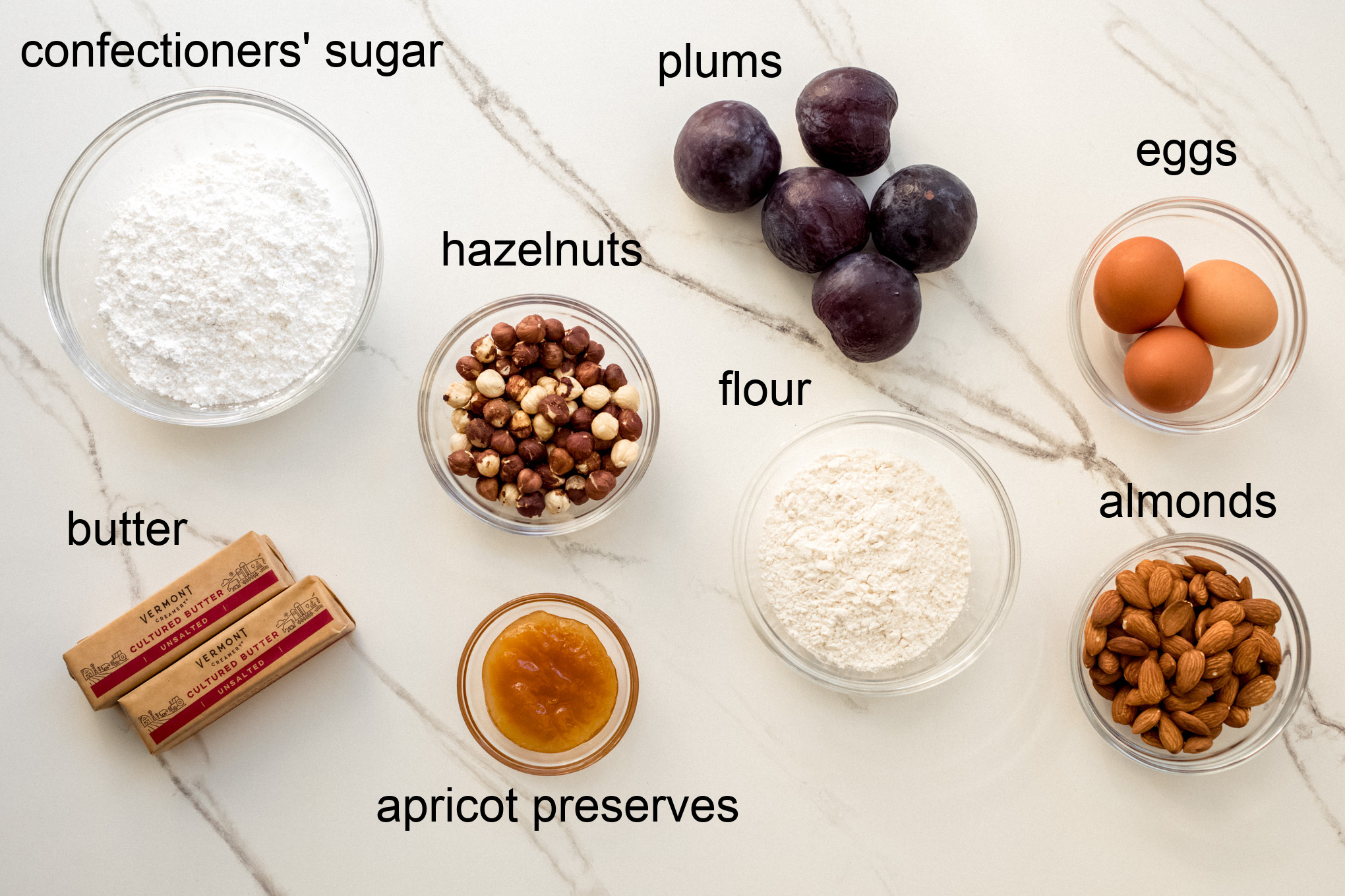 ingredients on a white board.