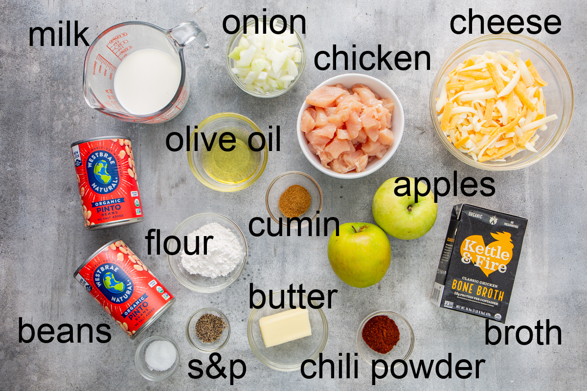 ingredients for creamy chicken chili with apples.