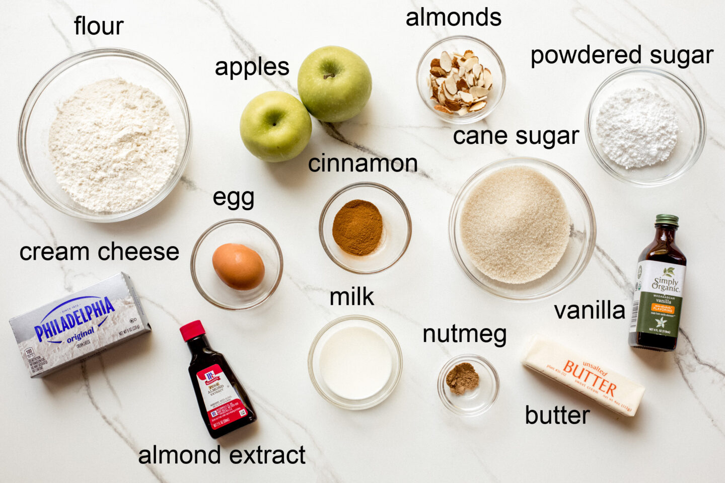 ingredients for apple tart.