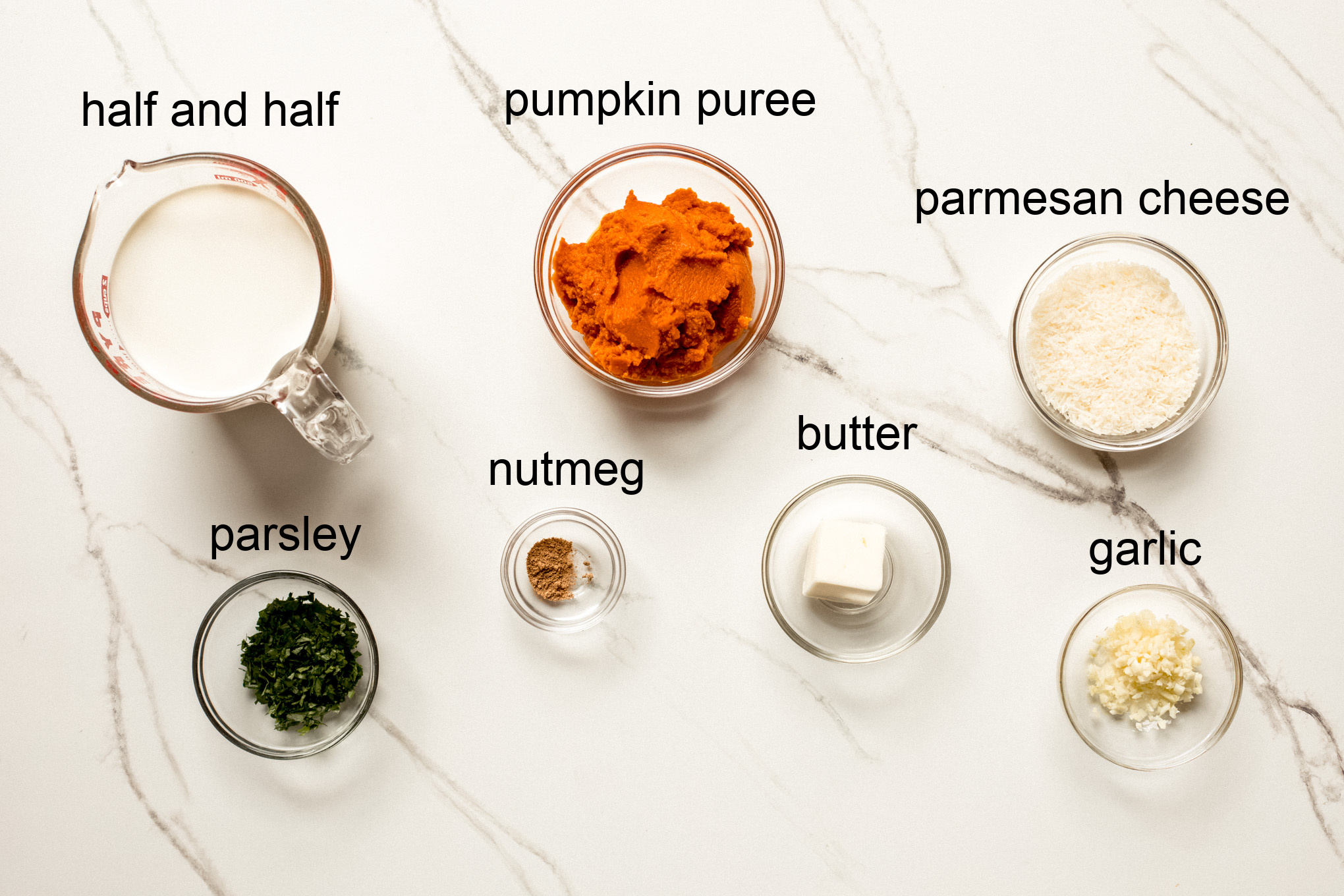 ingredients for pumpkin pasta sauce.