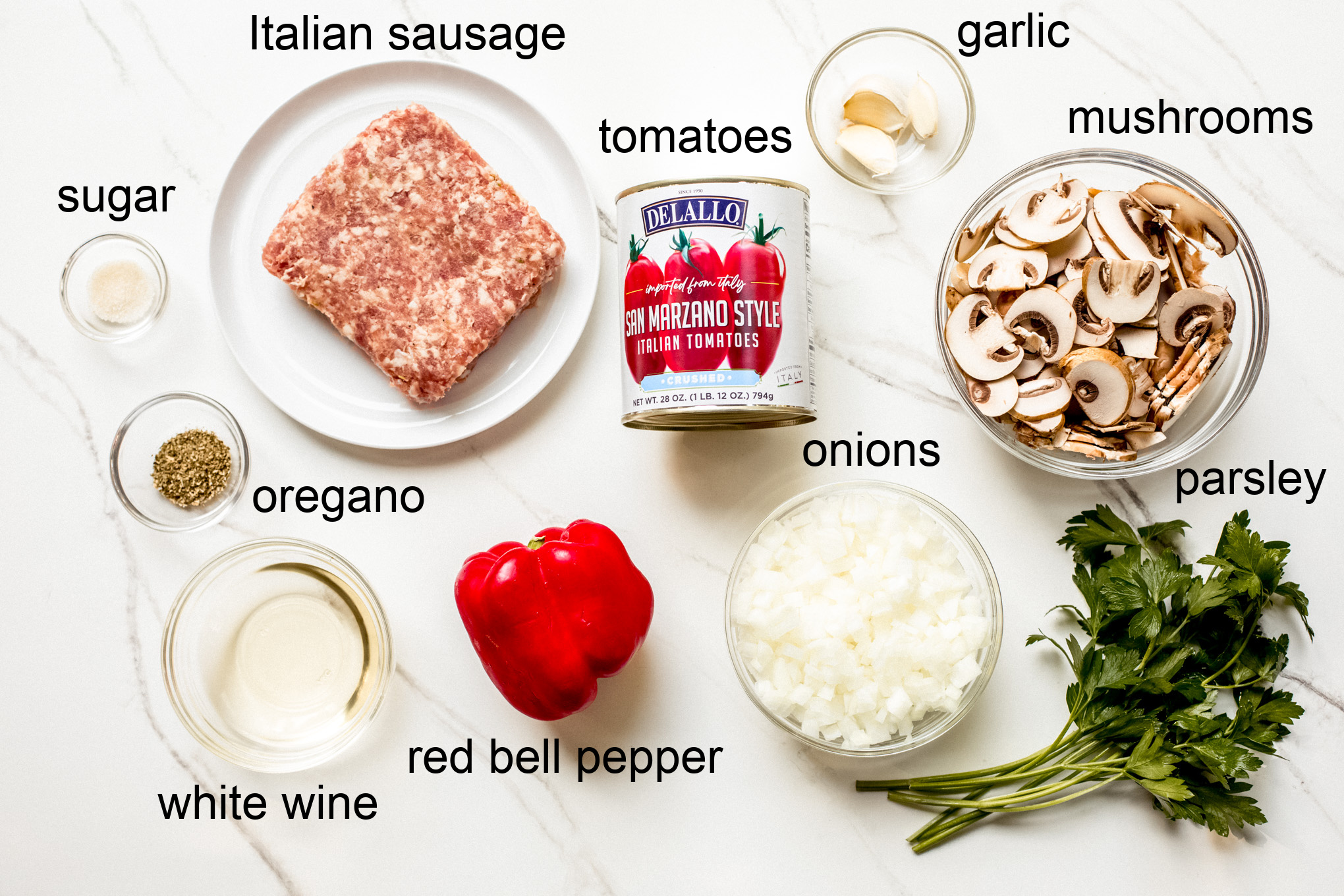 ingredients for sausage cacciatore.