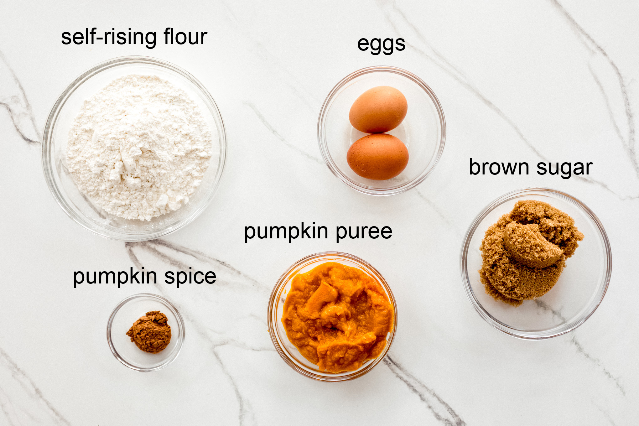 ingredients to make 5-ingredient pumpkin bread.