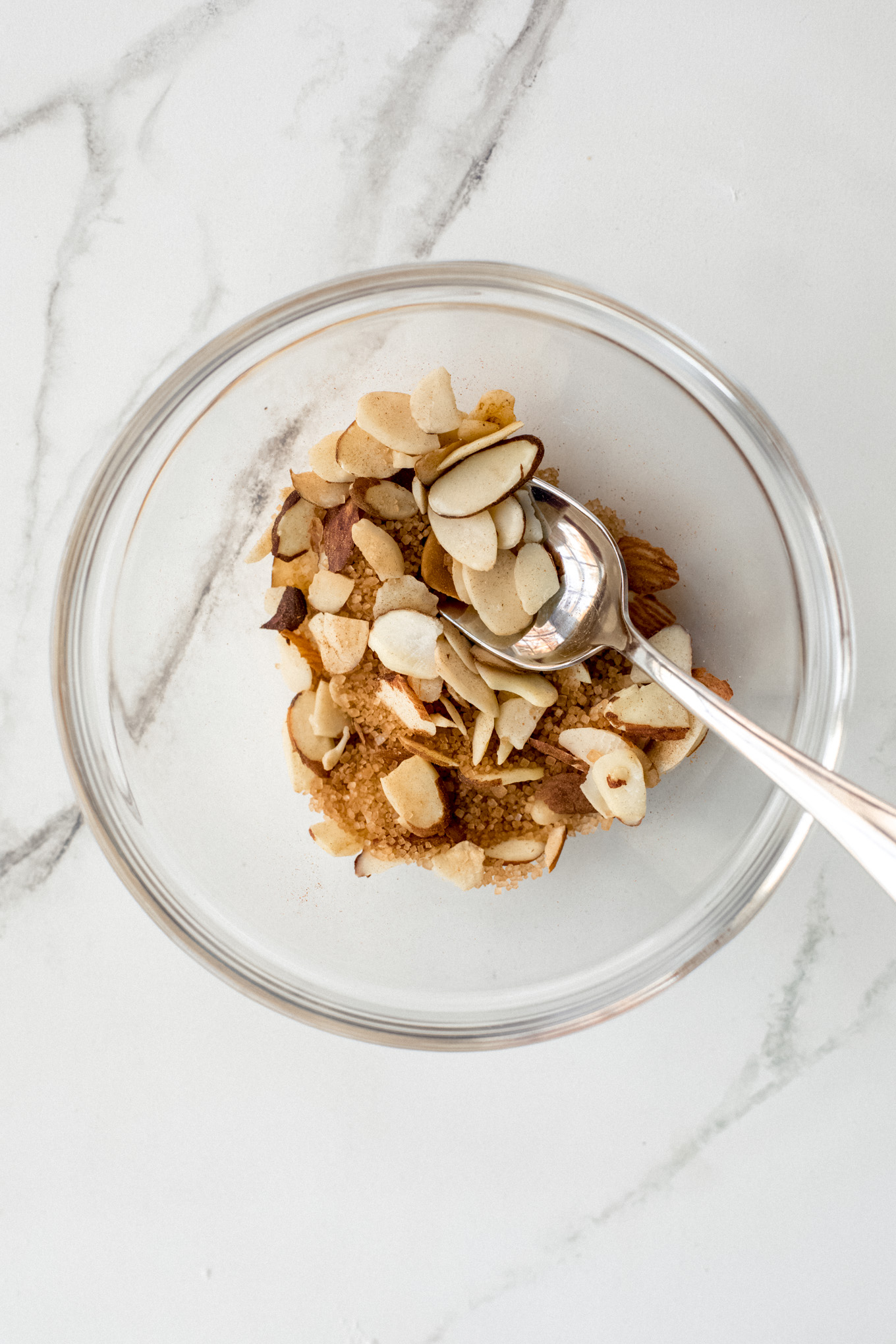 sugar, almonds, and cinnamon in a bowl.