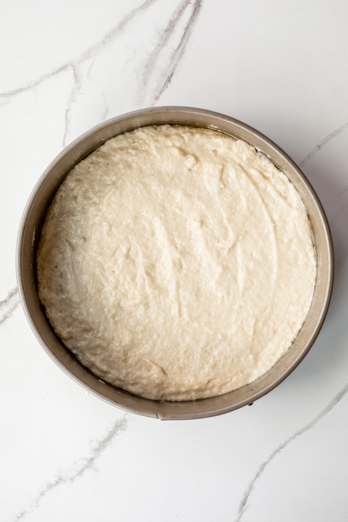 cake batter in a springform pan.