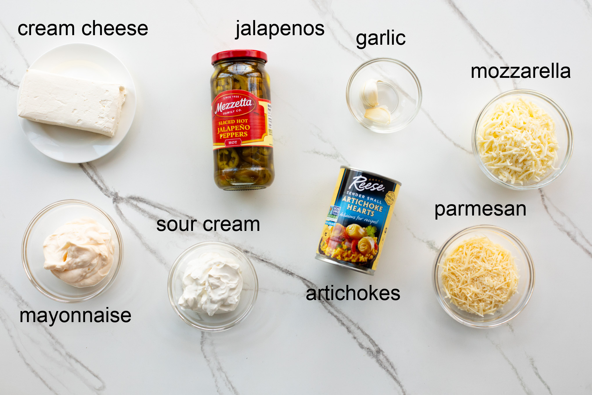 ingredients for jalapeno artichoke dip.