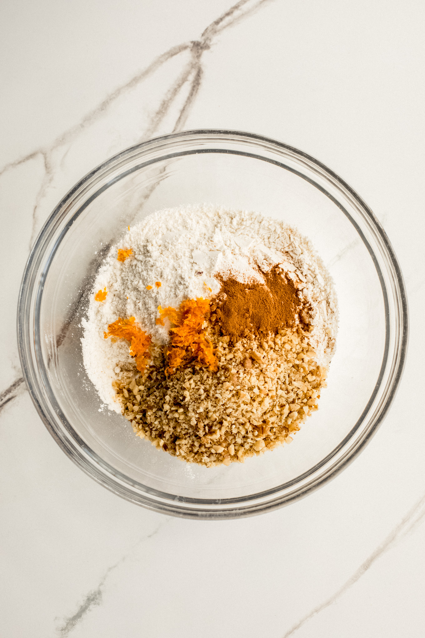 dry ingredients in a glass bowl.