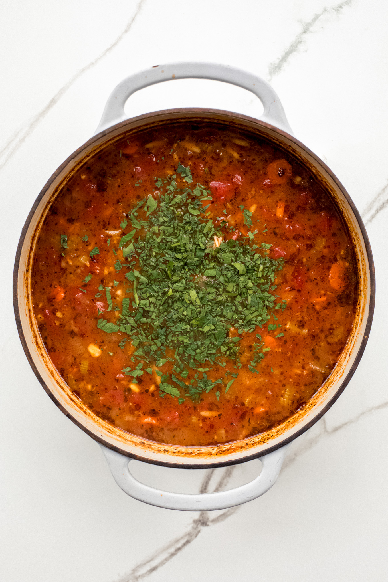 chopped fresh parsley over soup.