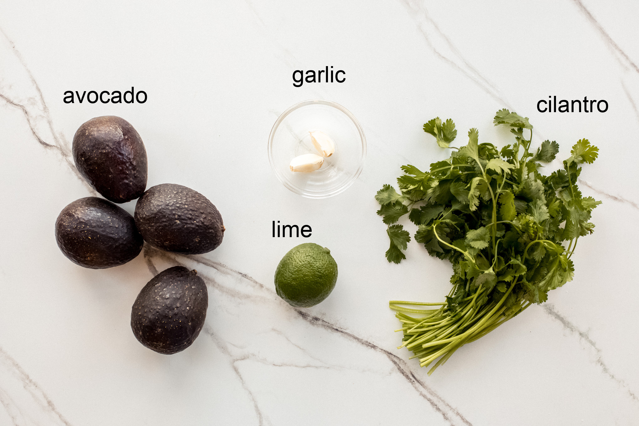 ingredients for easy guacamole recipe.