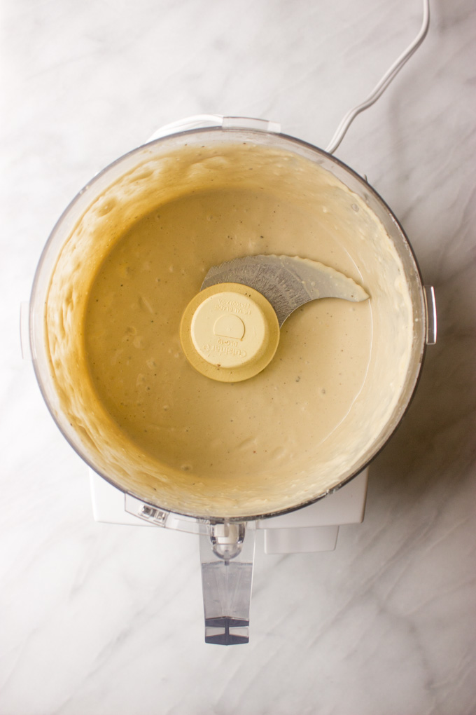 creamed Caesar dressing in a food processor.