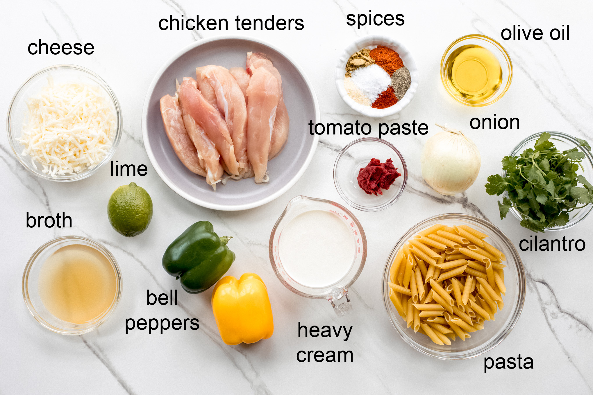 ingredients for chicken pasta with peppers.