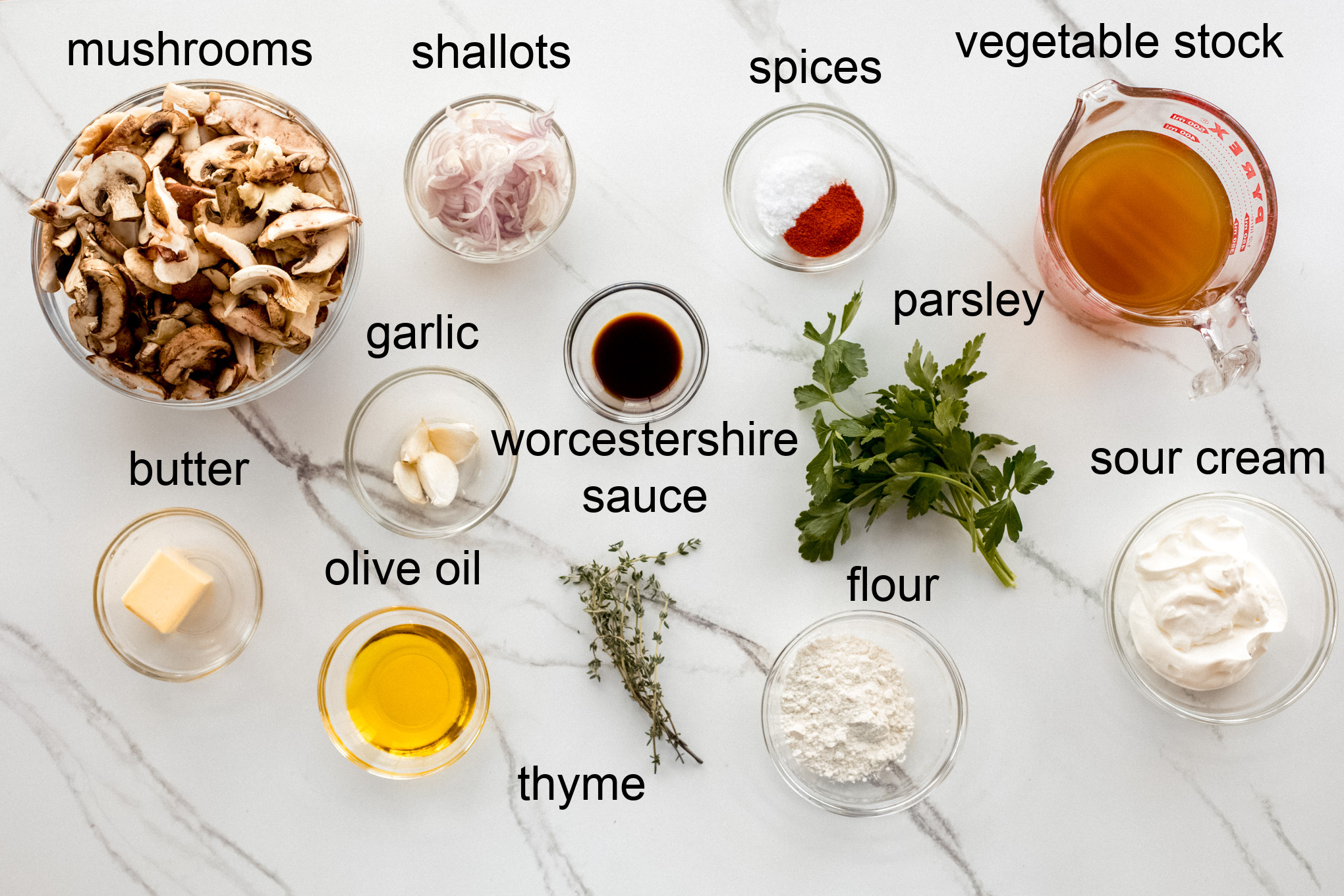 ingredients for mushroom stroganoff.