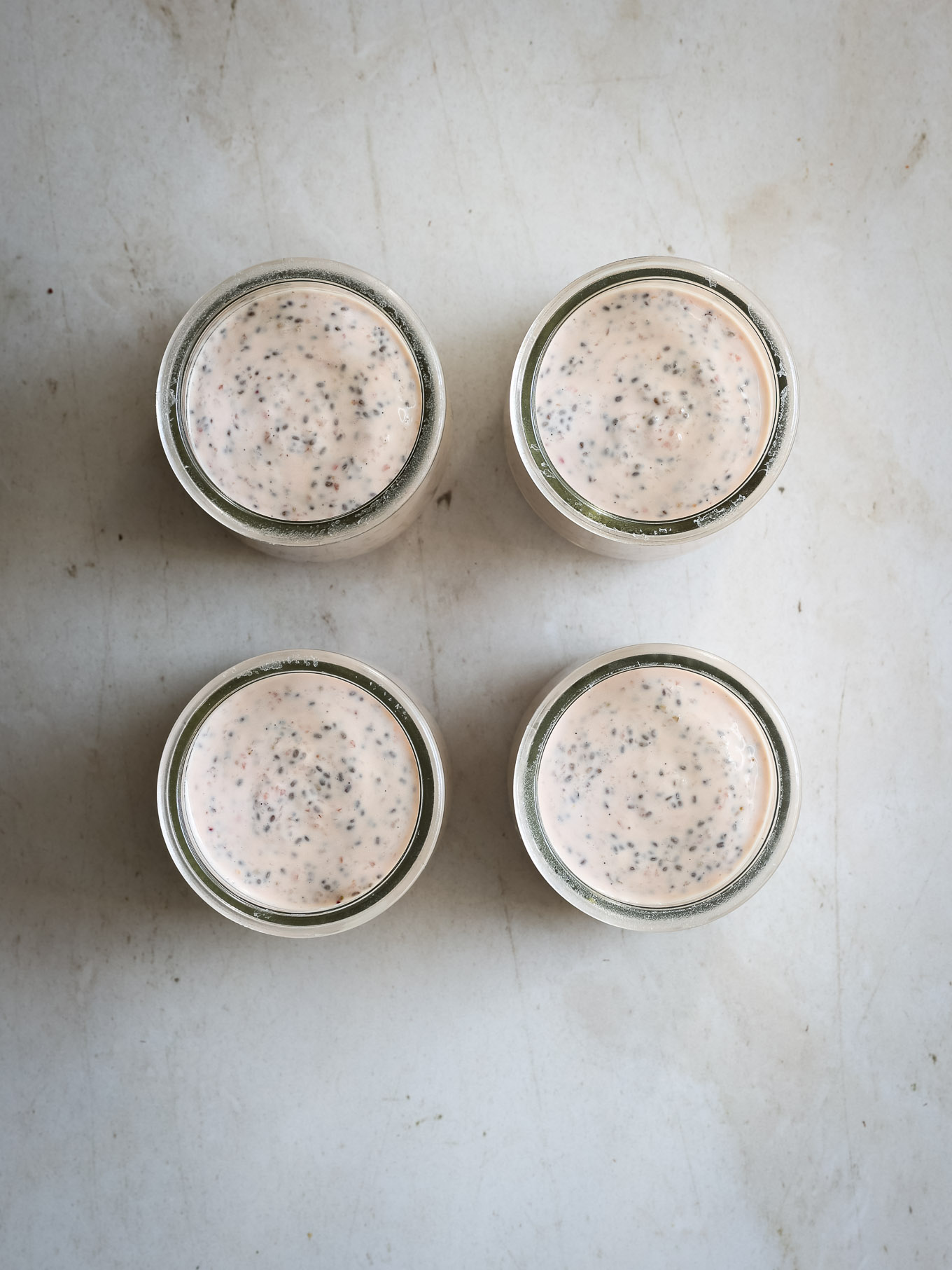 chia pudding in glass jars.