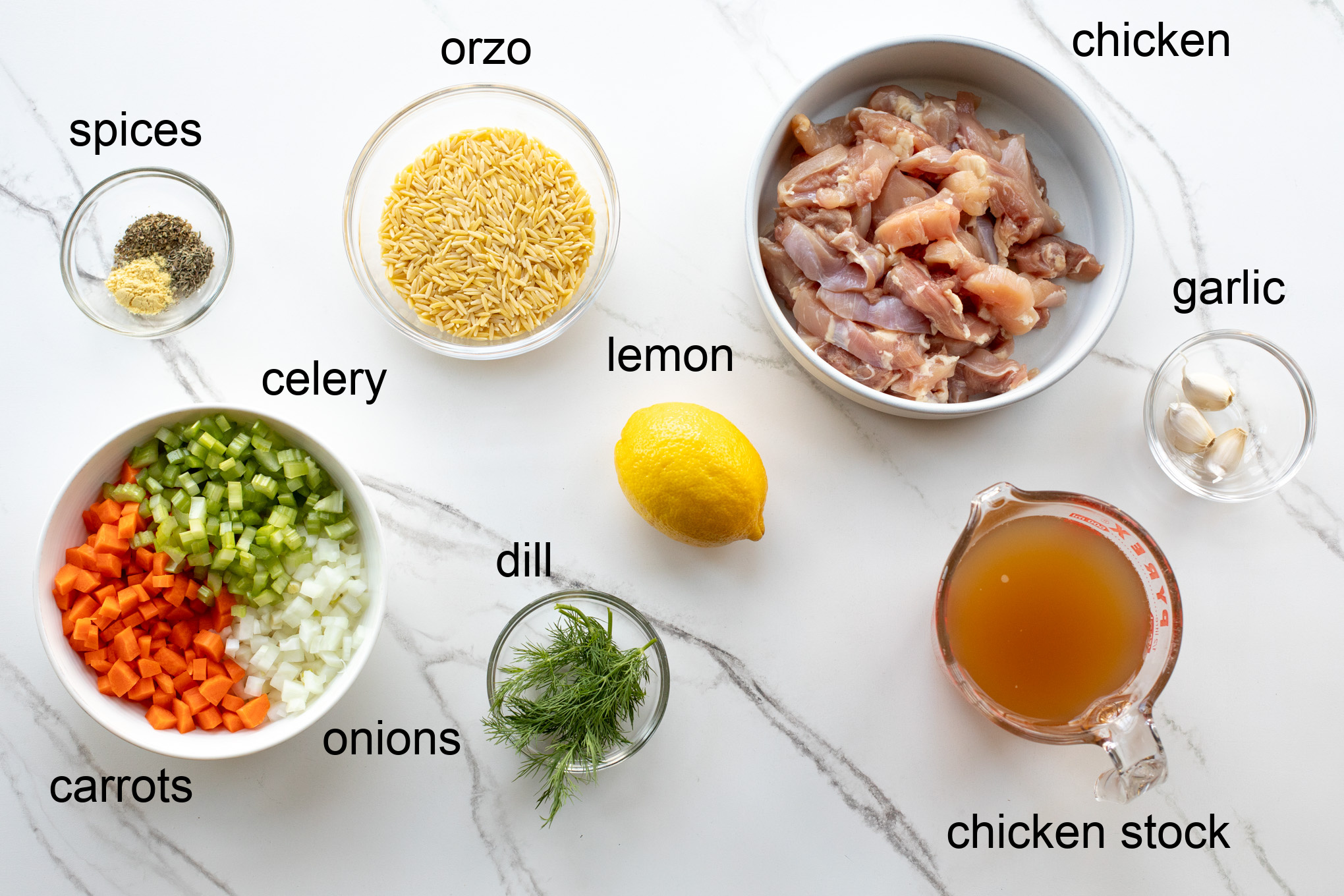 ingredients for orzo soup.