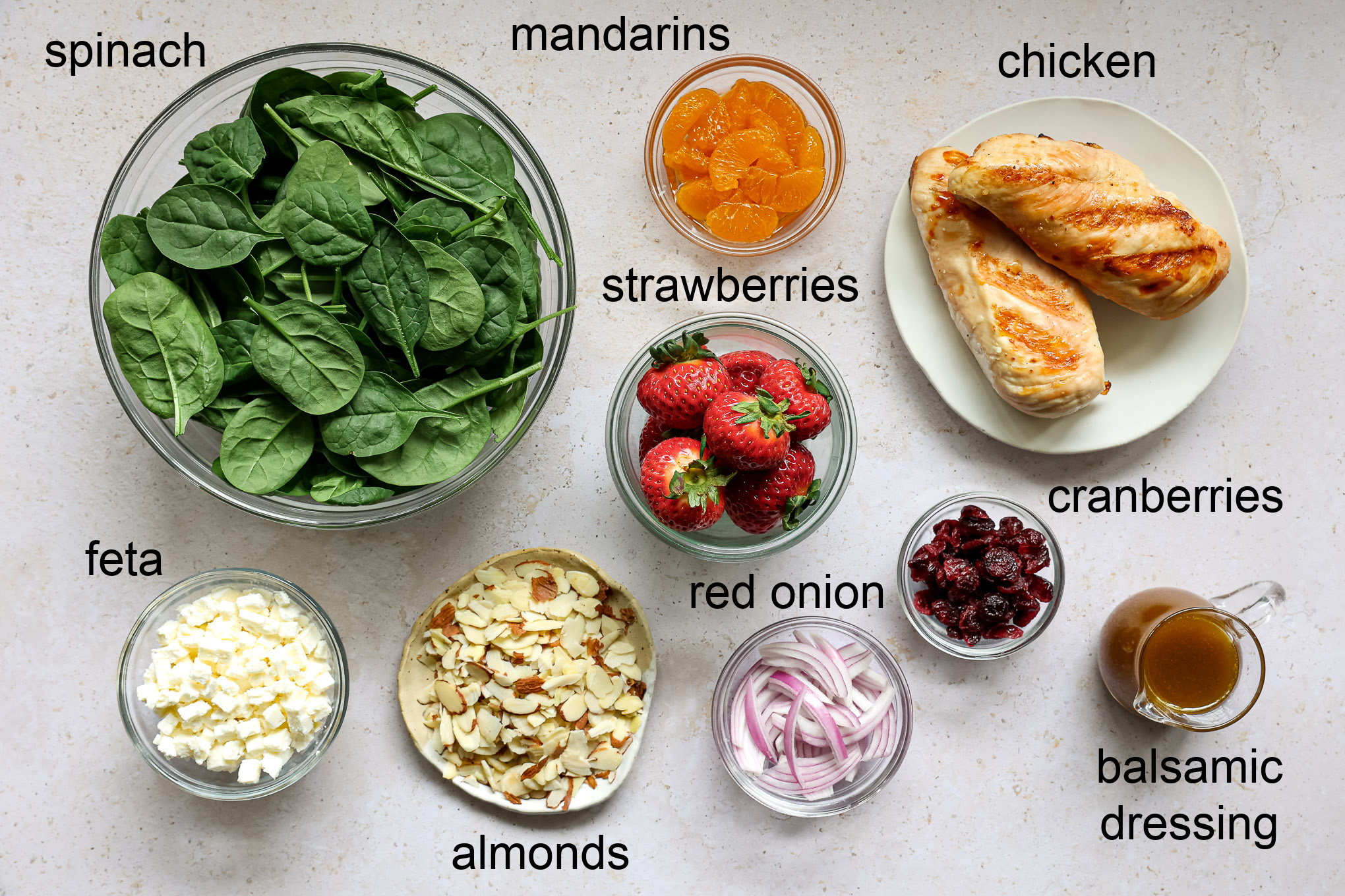 ingredients for strawberry spinach salad with chicken.