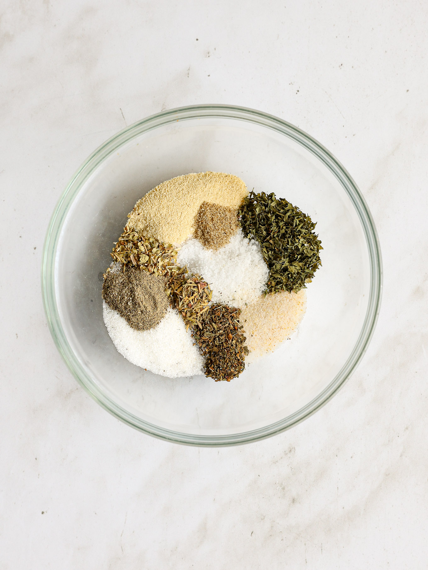 dressing spice mixture in a glass bowl.