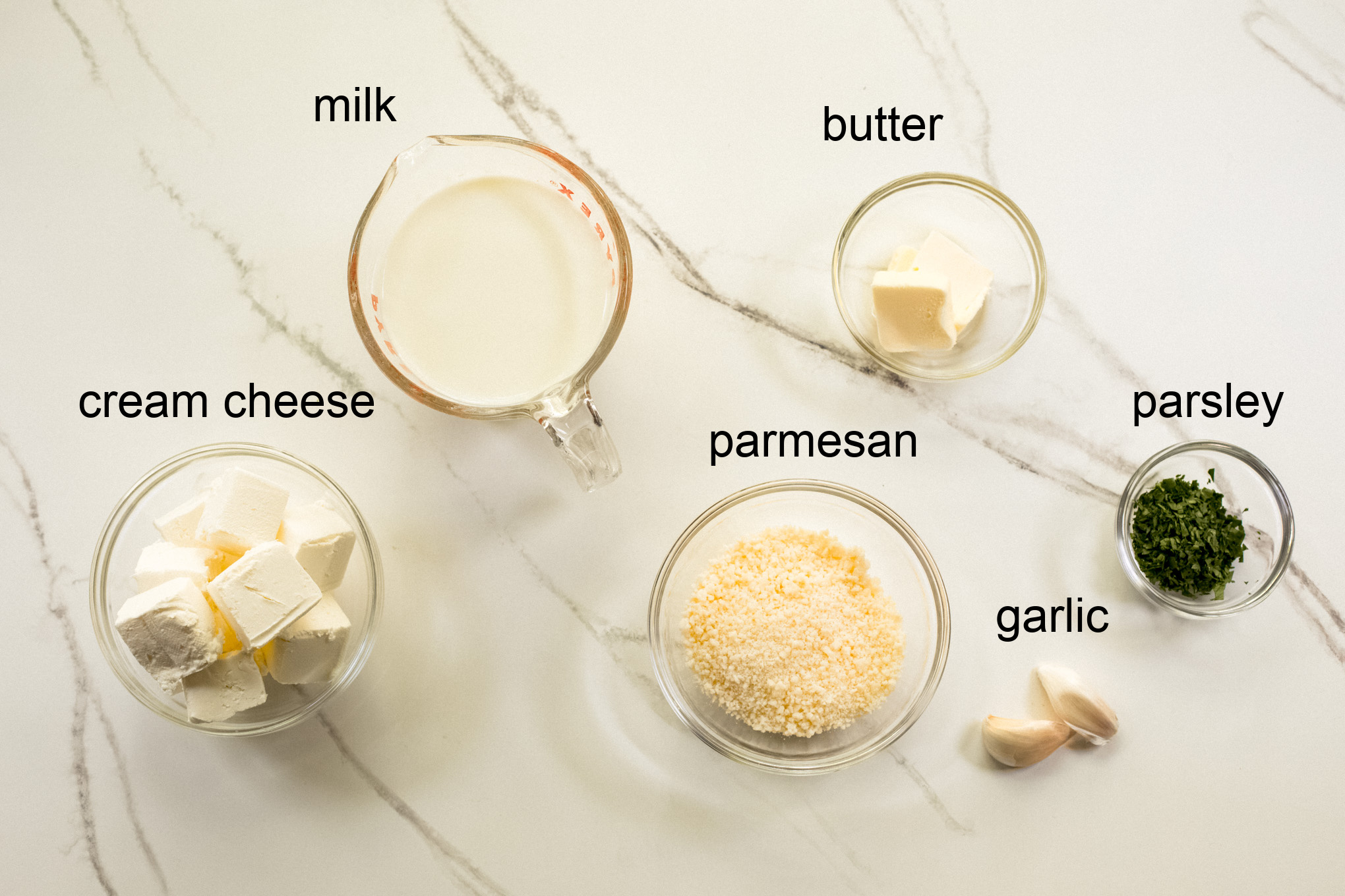 ingredients for cream cheese pasta sauce.