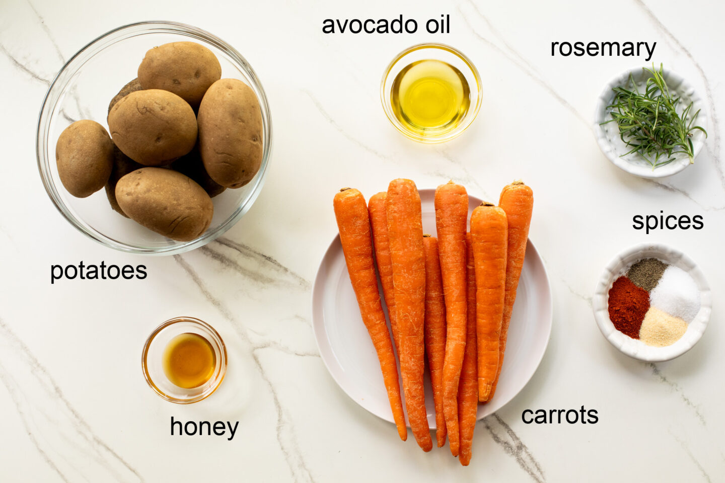 ingredients for oven roasted potatoes with carrots.