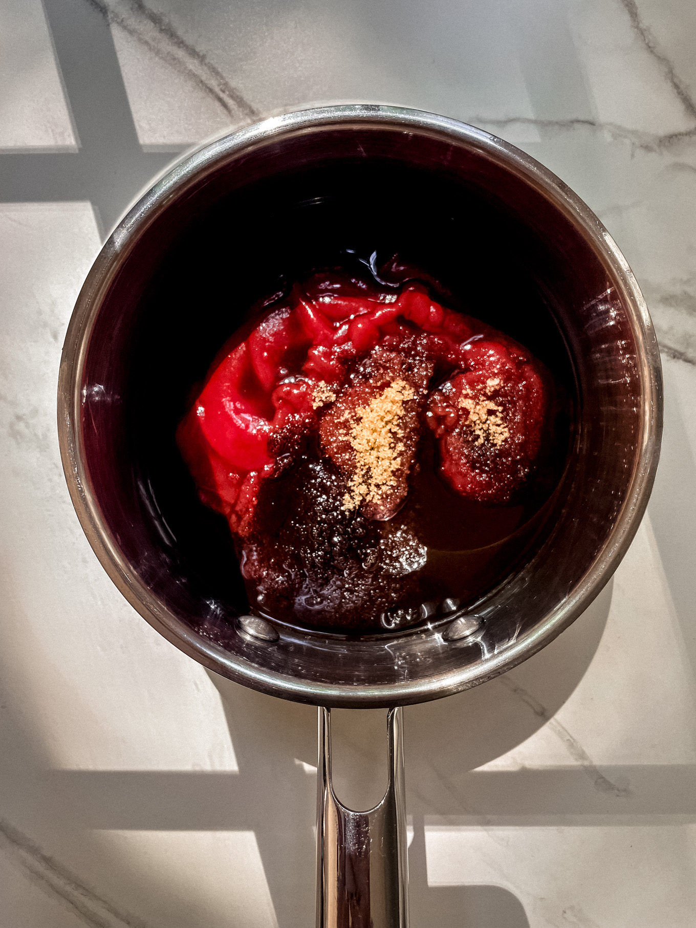 ketchup, sugar, and worcestershire sauce in a saucepan.