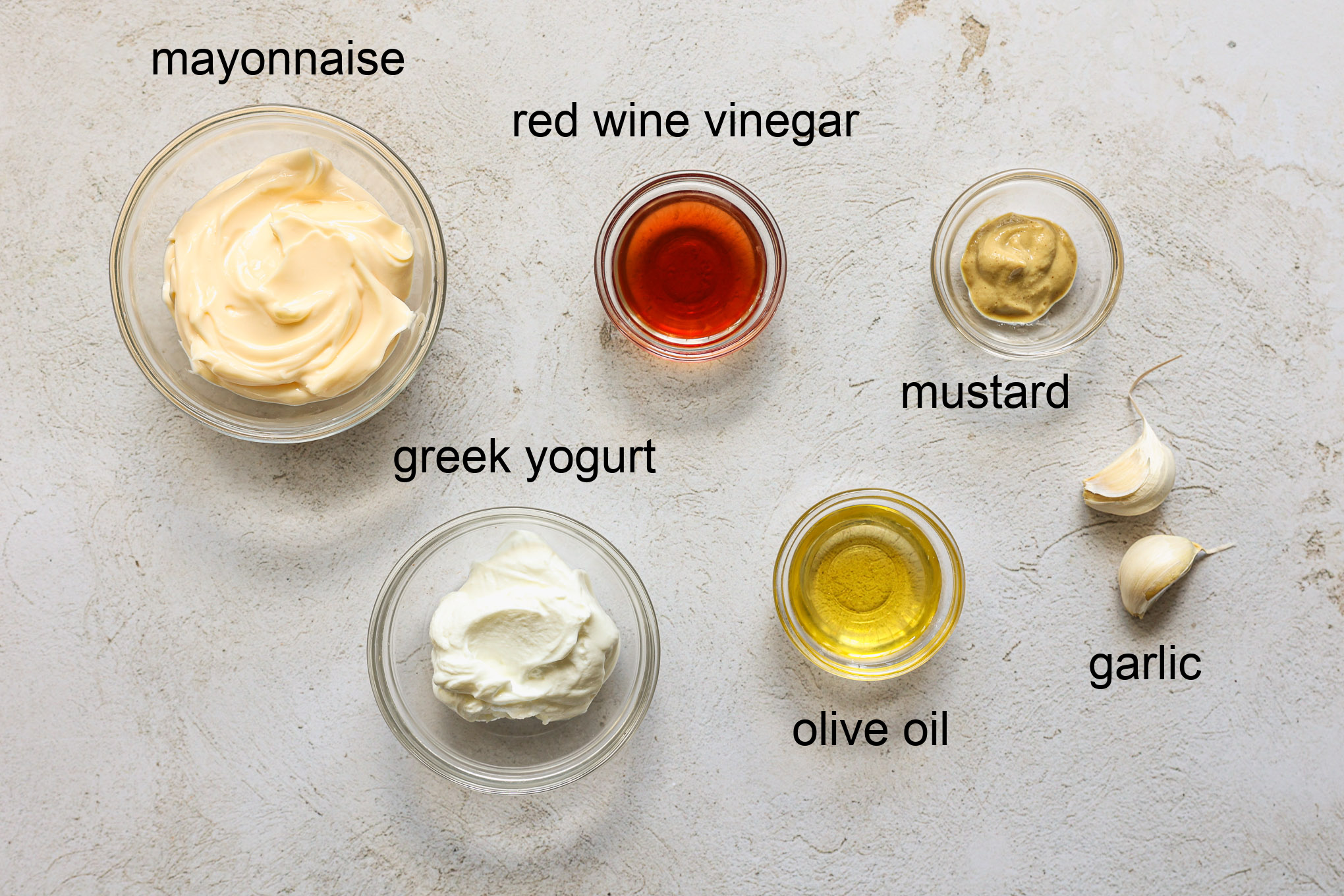 dressing ingredients for chicken pasta salad.