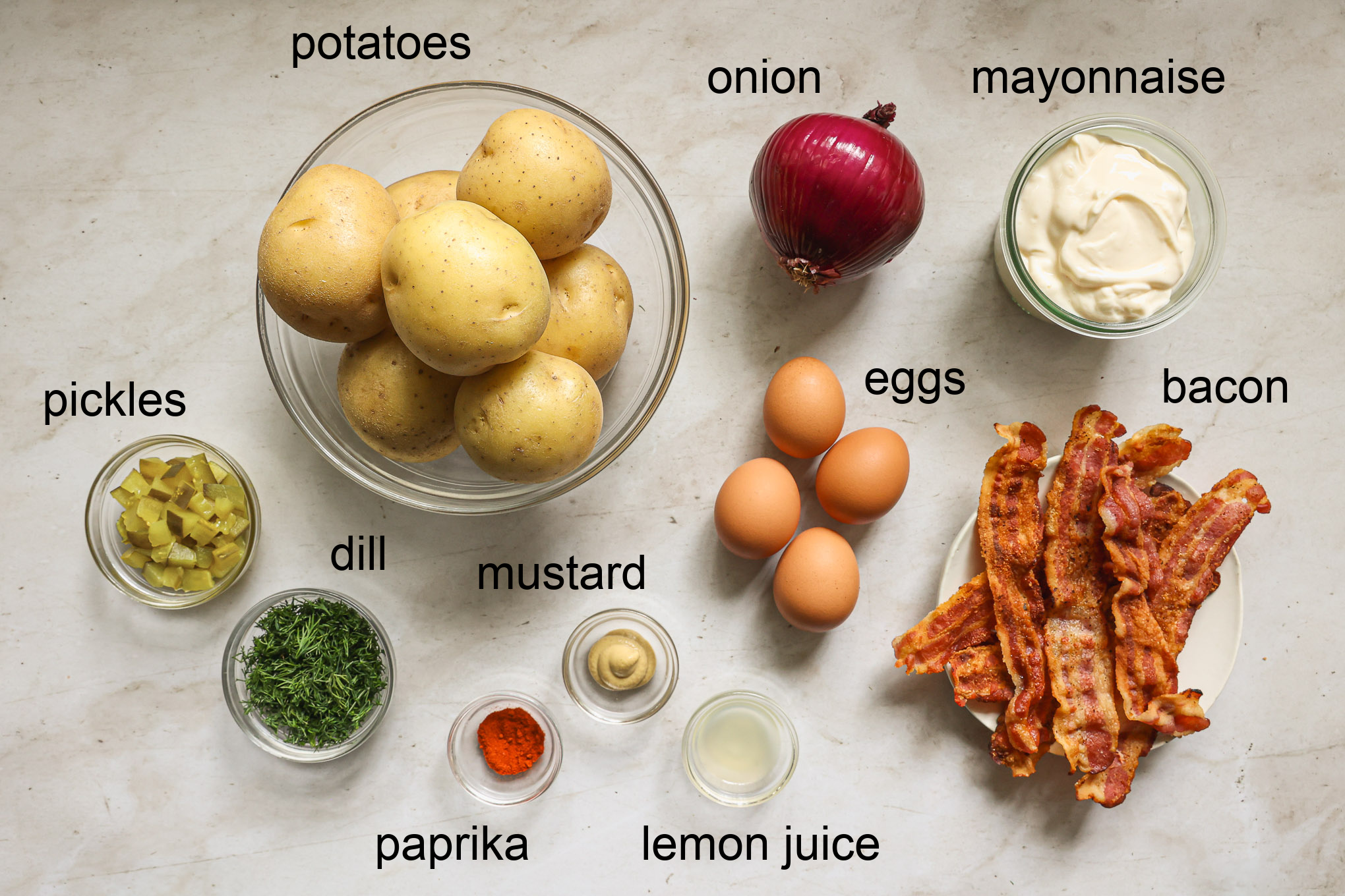 ingredients for bacon potato salad.