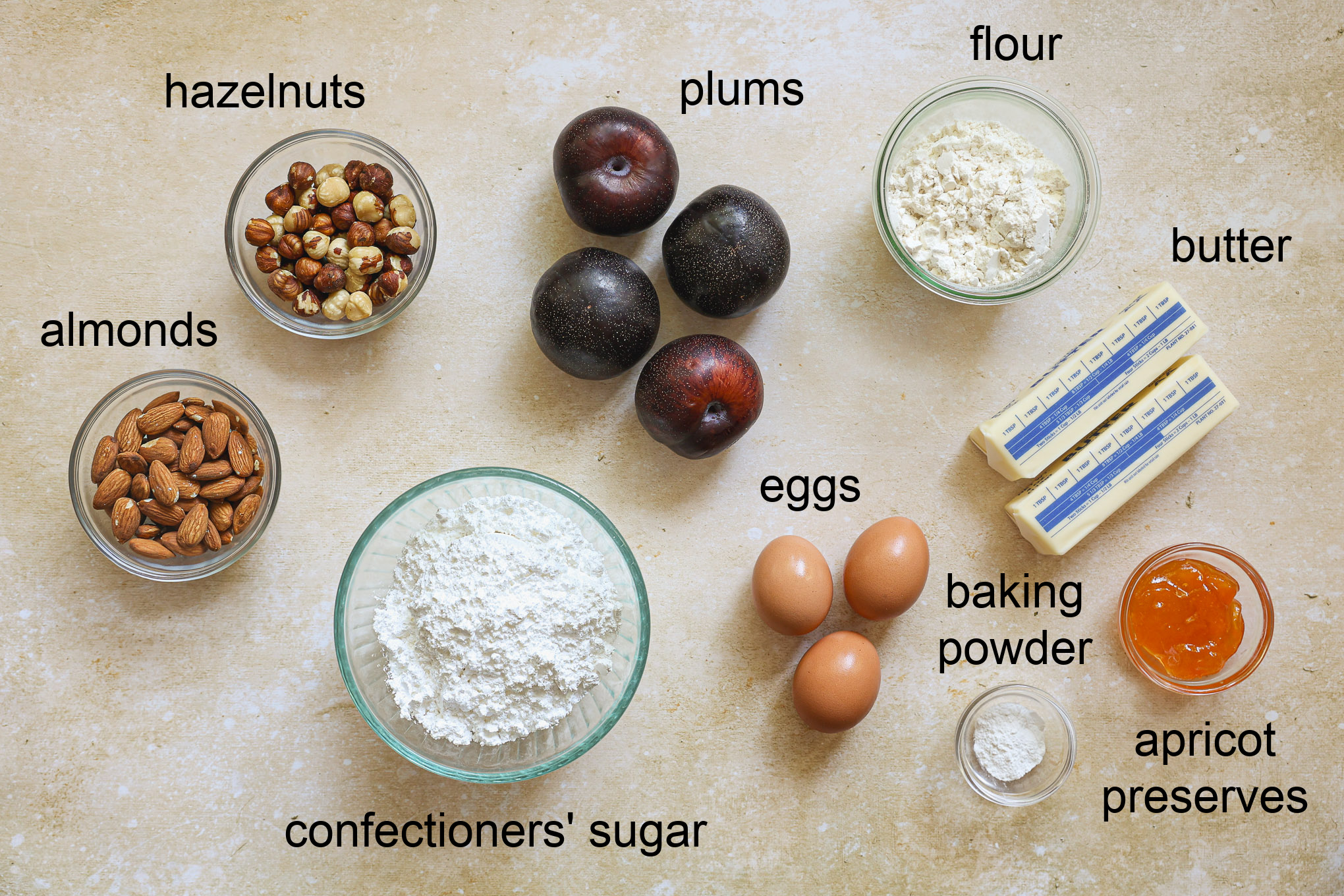 ingredients for plum torte.
