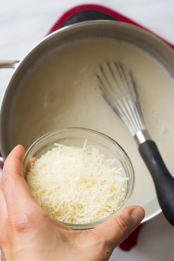 parmesan added to cooked cream.