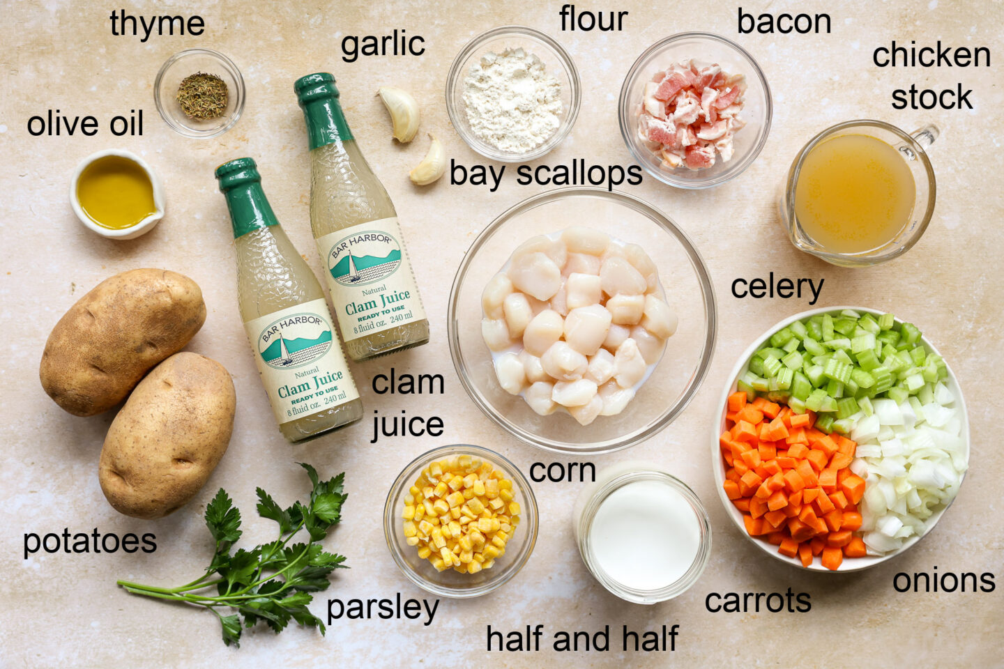 ingredients for scallop chowder recipe.