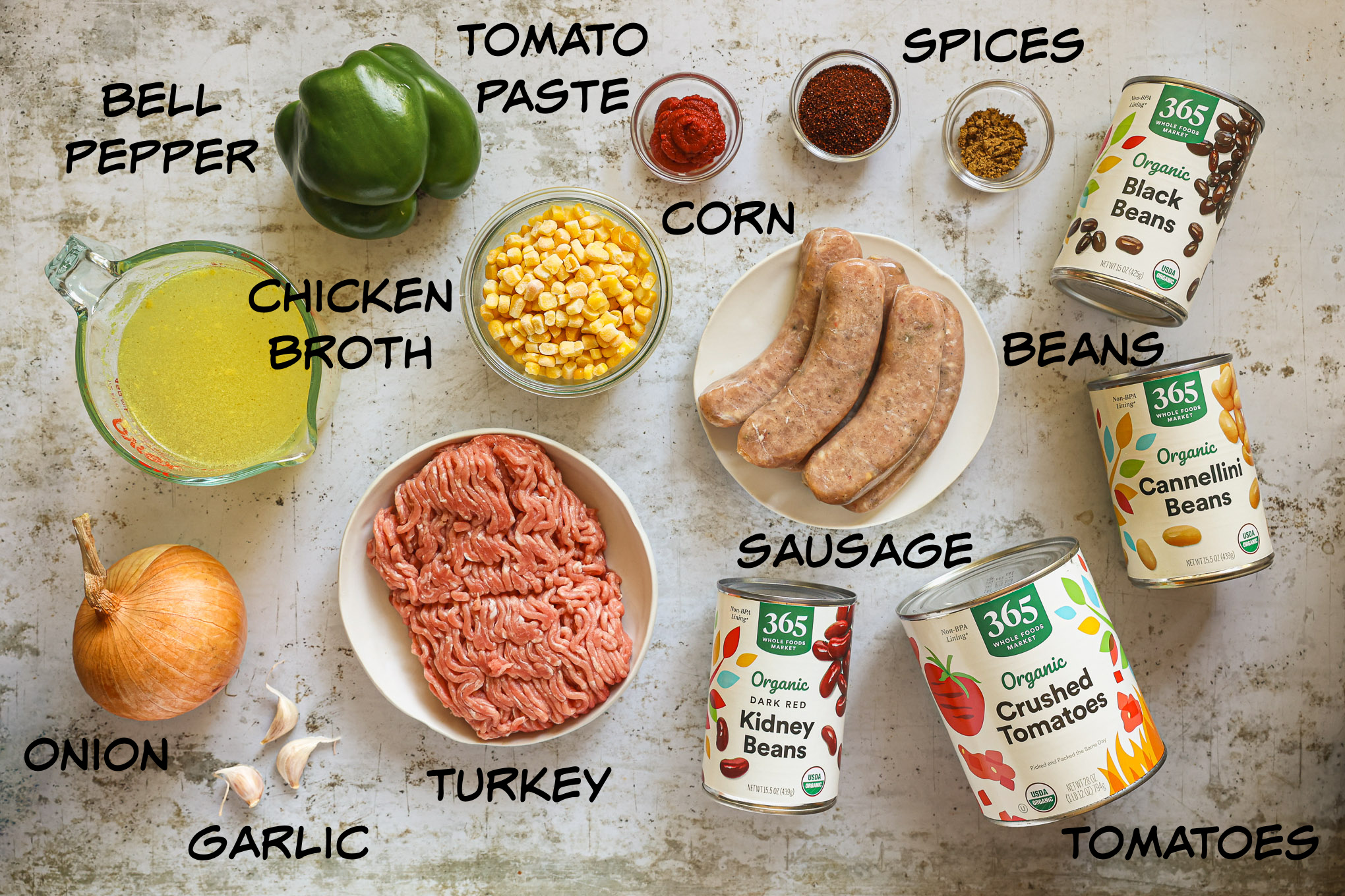 ingredients for turkey bean chili.