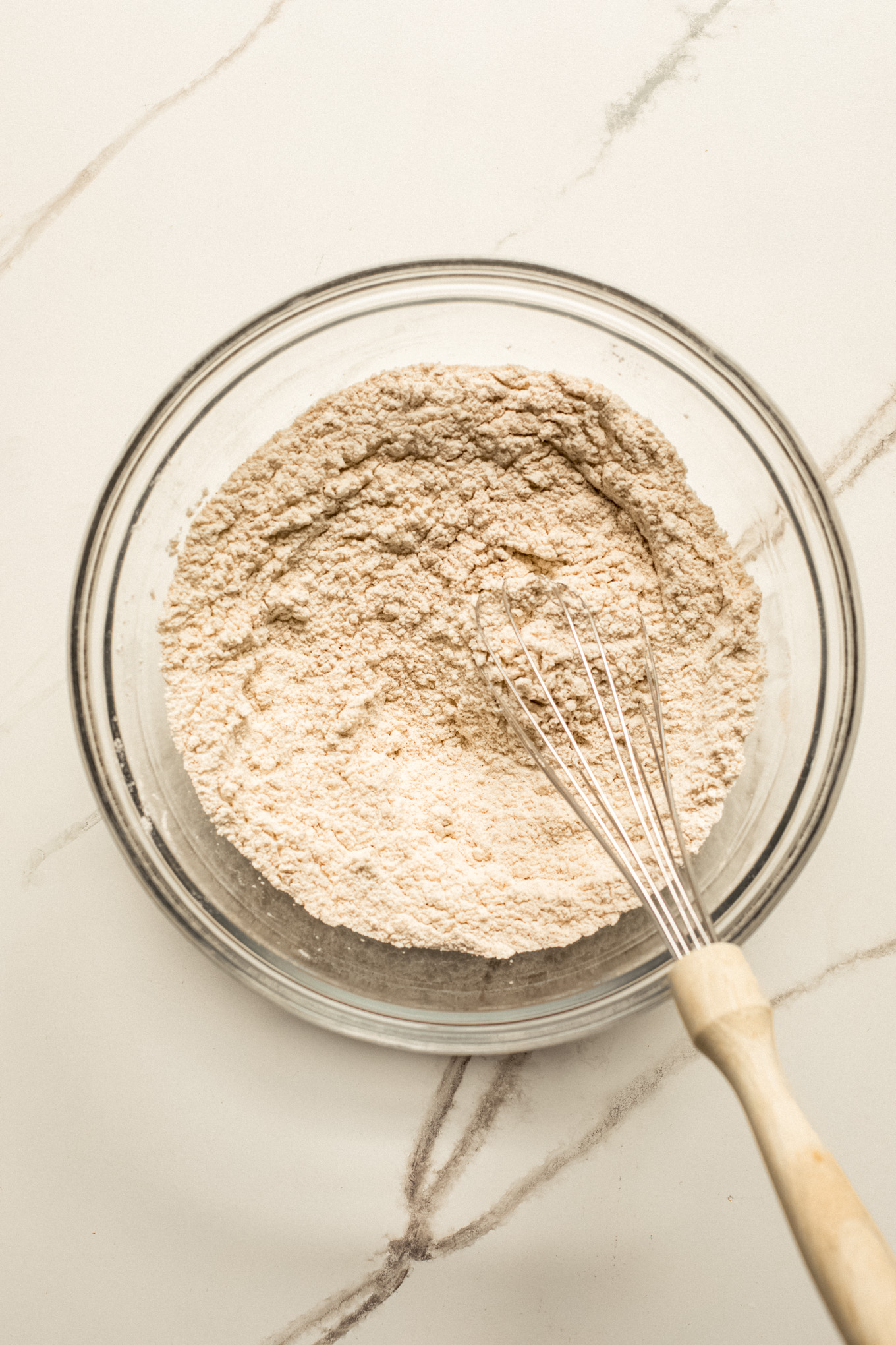 dry ingredients in a glass bowl.