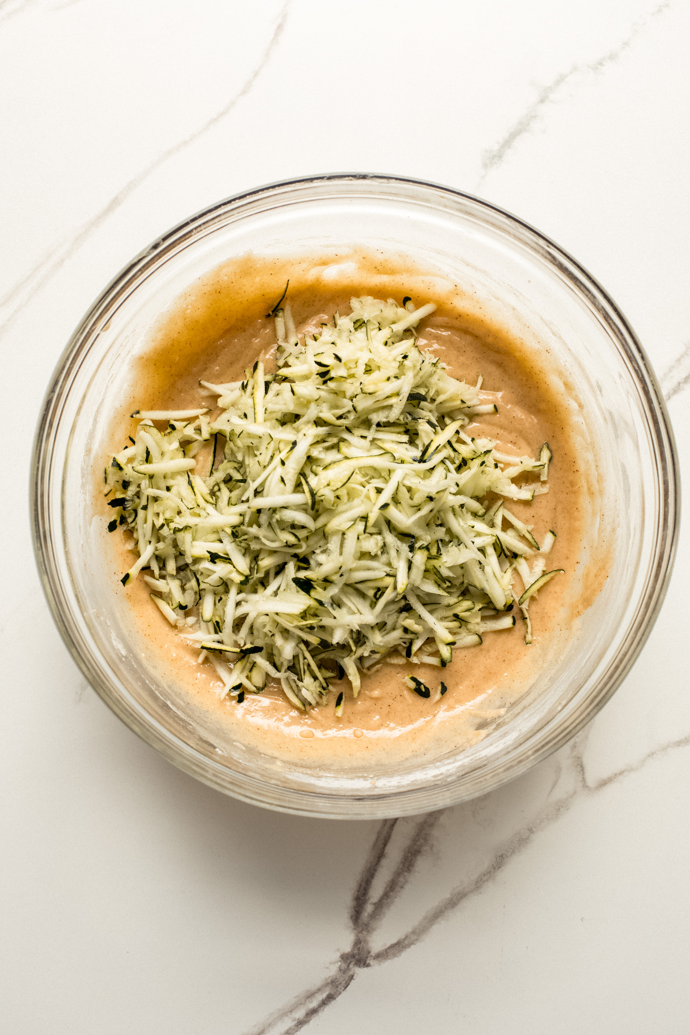 shredded zucchini in a batter.