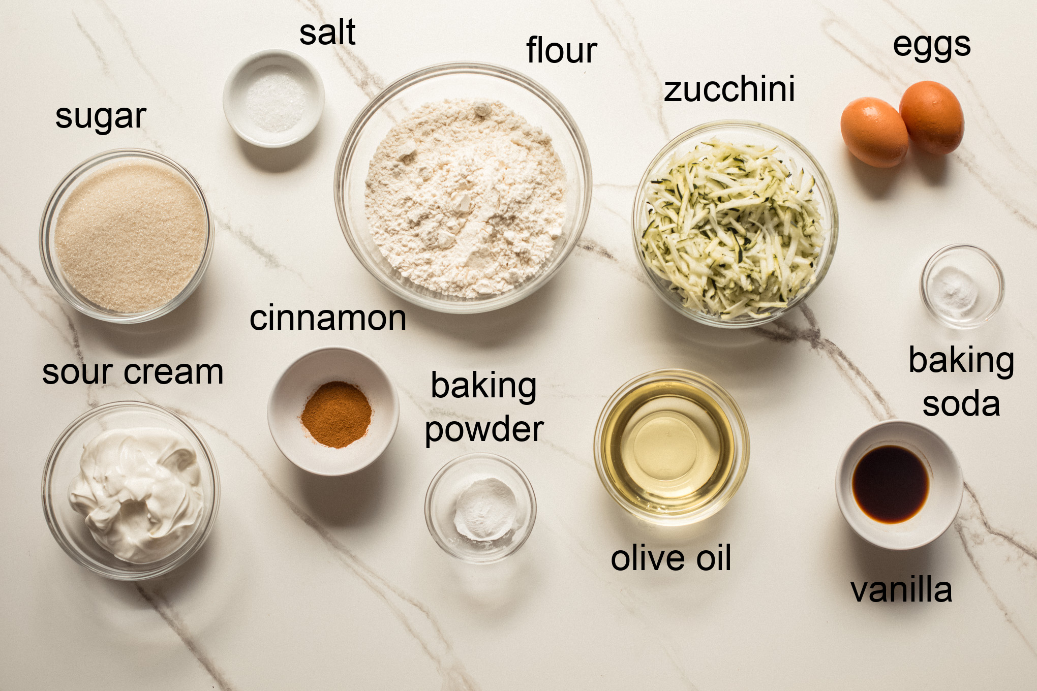 ingredients for the best zucchini bread recipe.