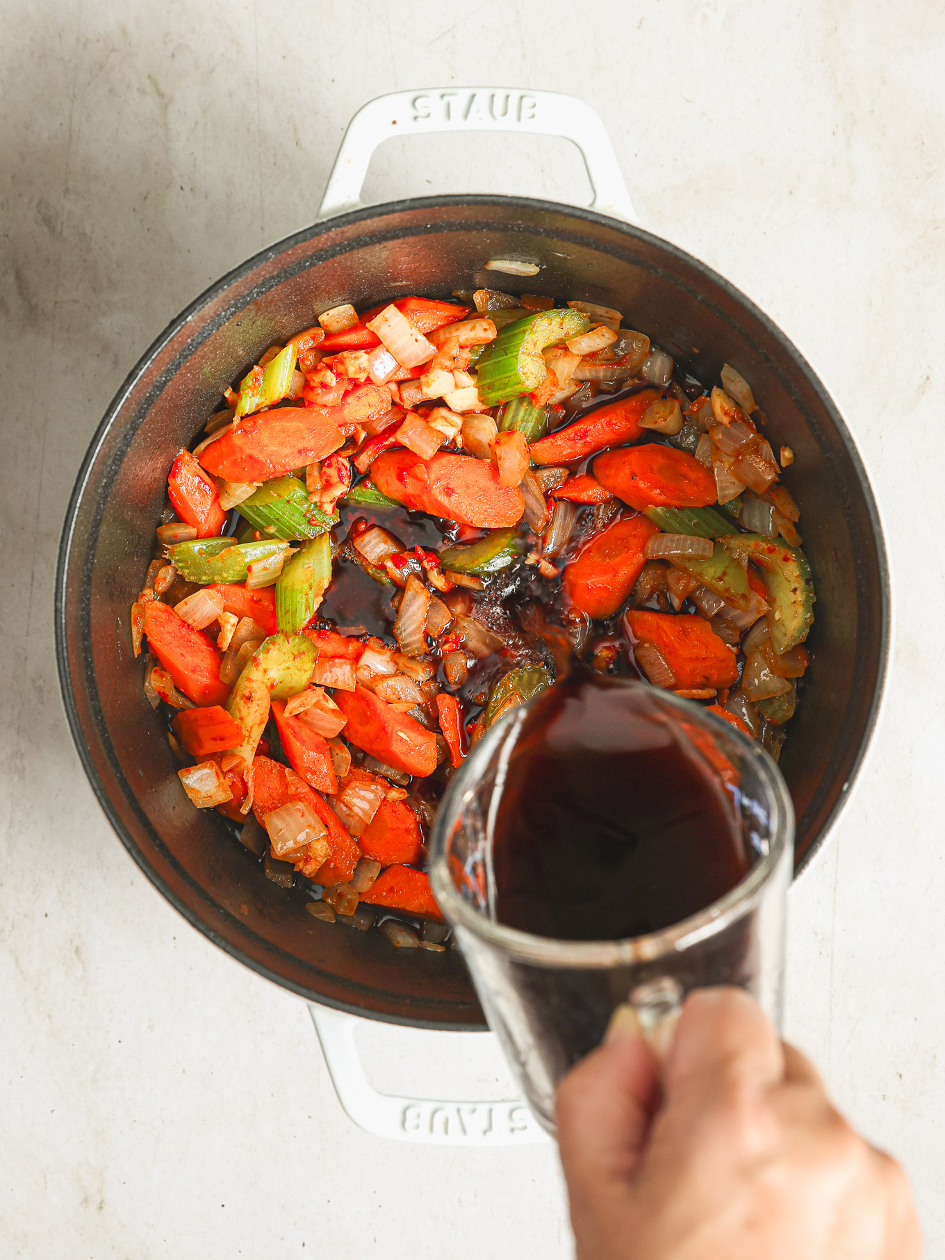 cooked vegetables in beef broth.