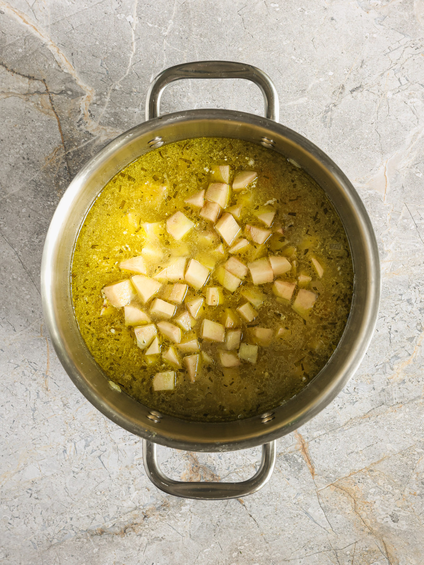 potatoes in a pot.