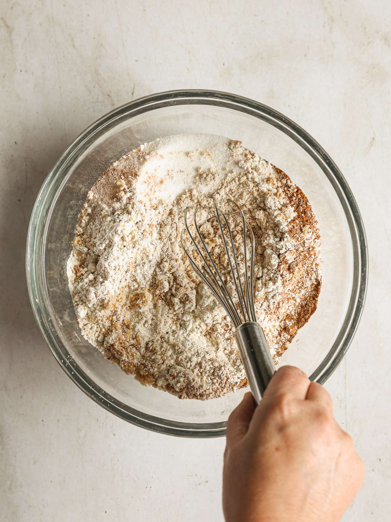 dry ingredients for coffee cake in a bowl.