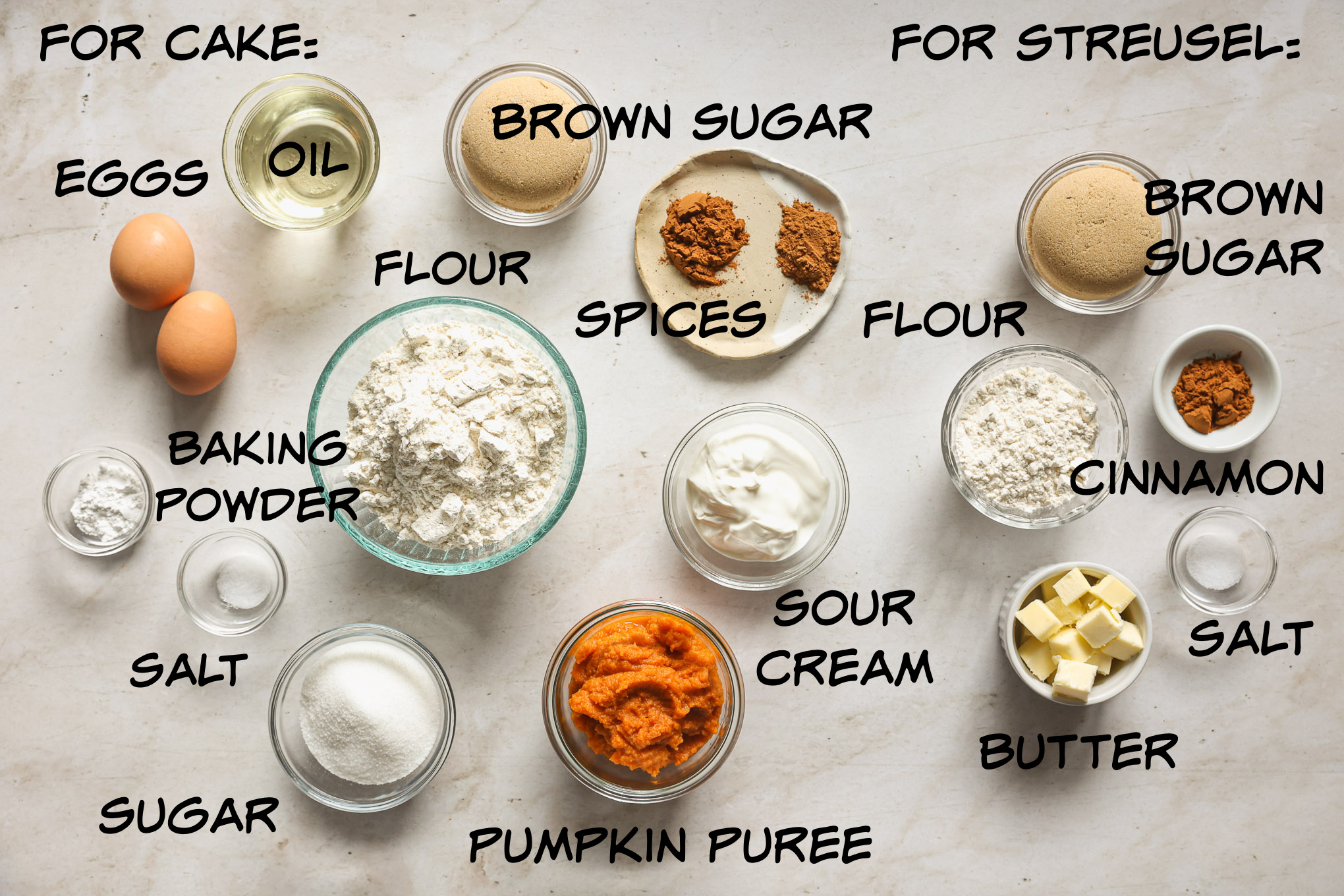 ingredients for pumpkin coffee cake.