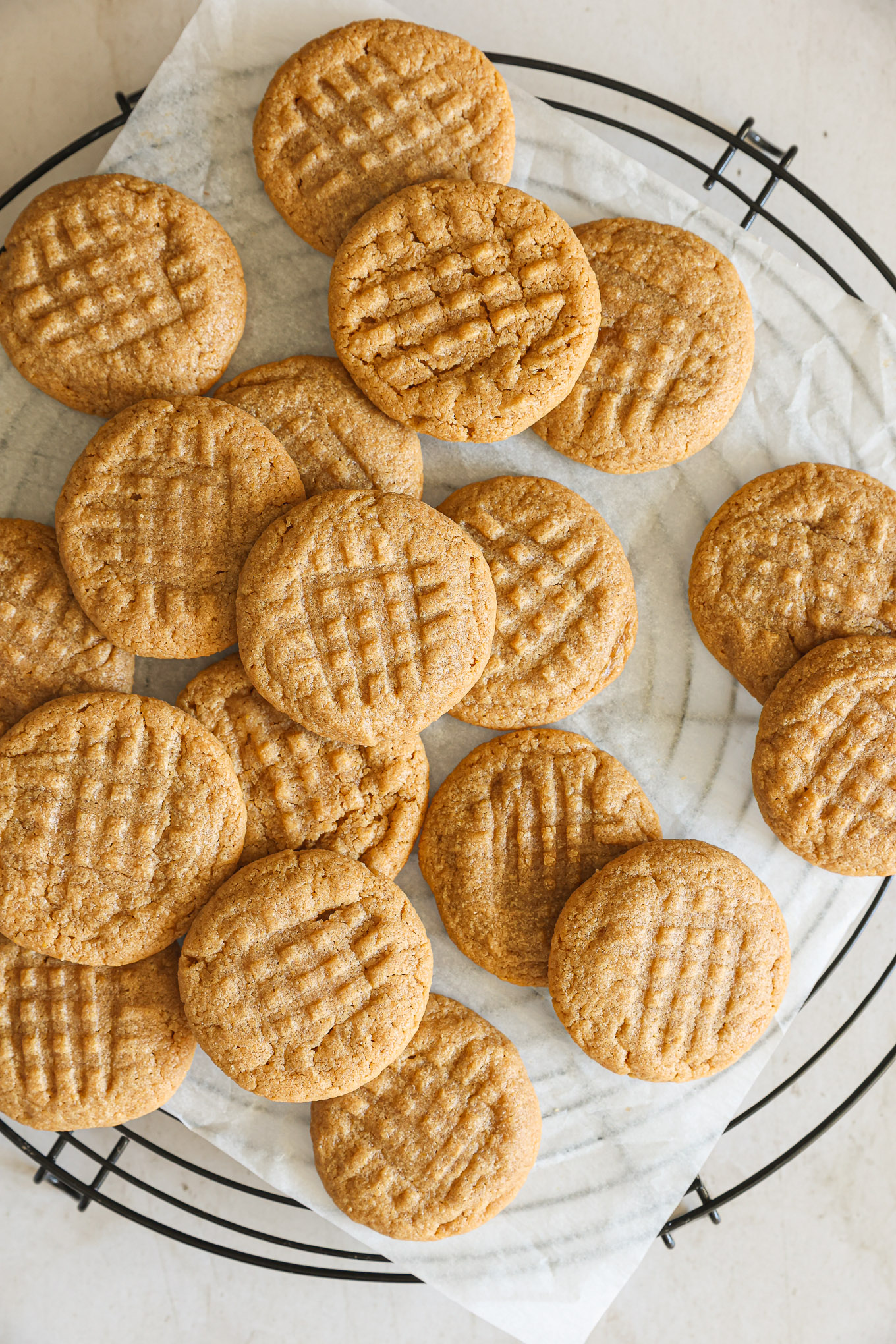 peanut butter cookies on a cooling rack.