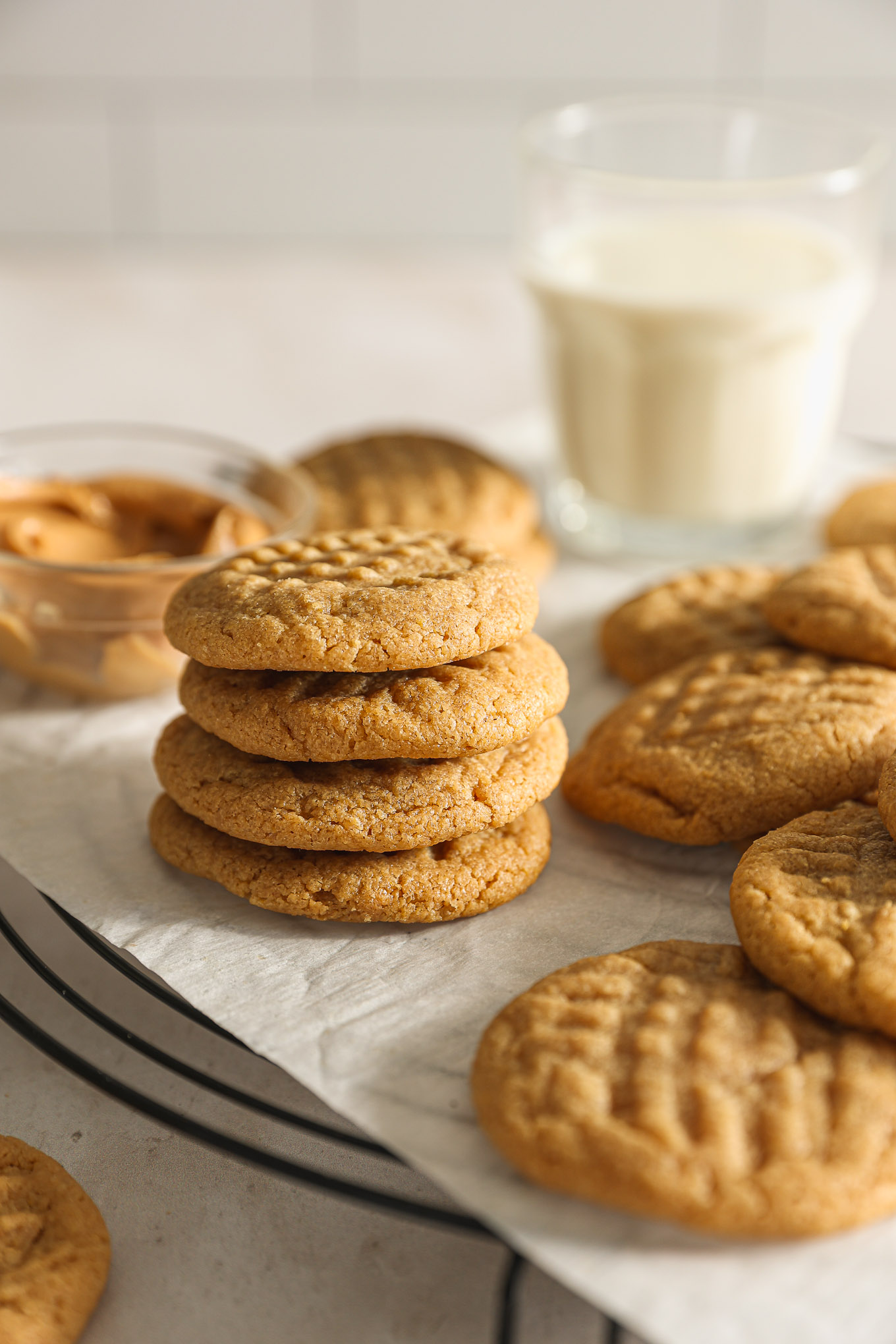 stacked peanut butter cookies.