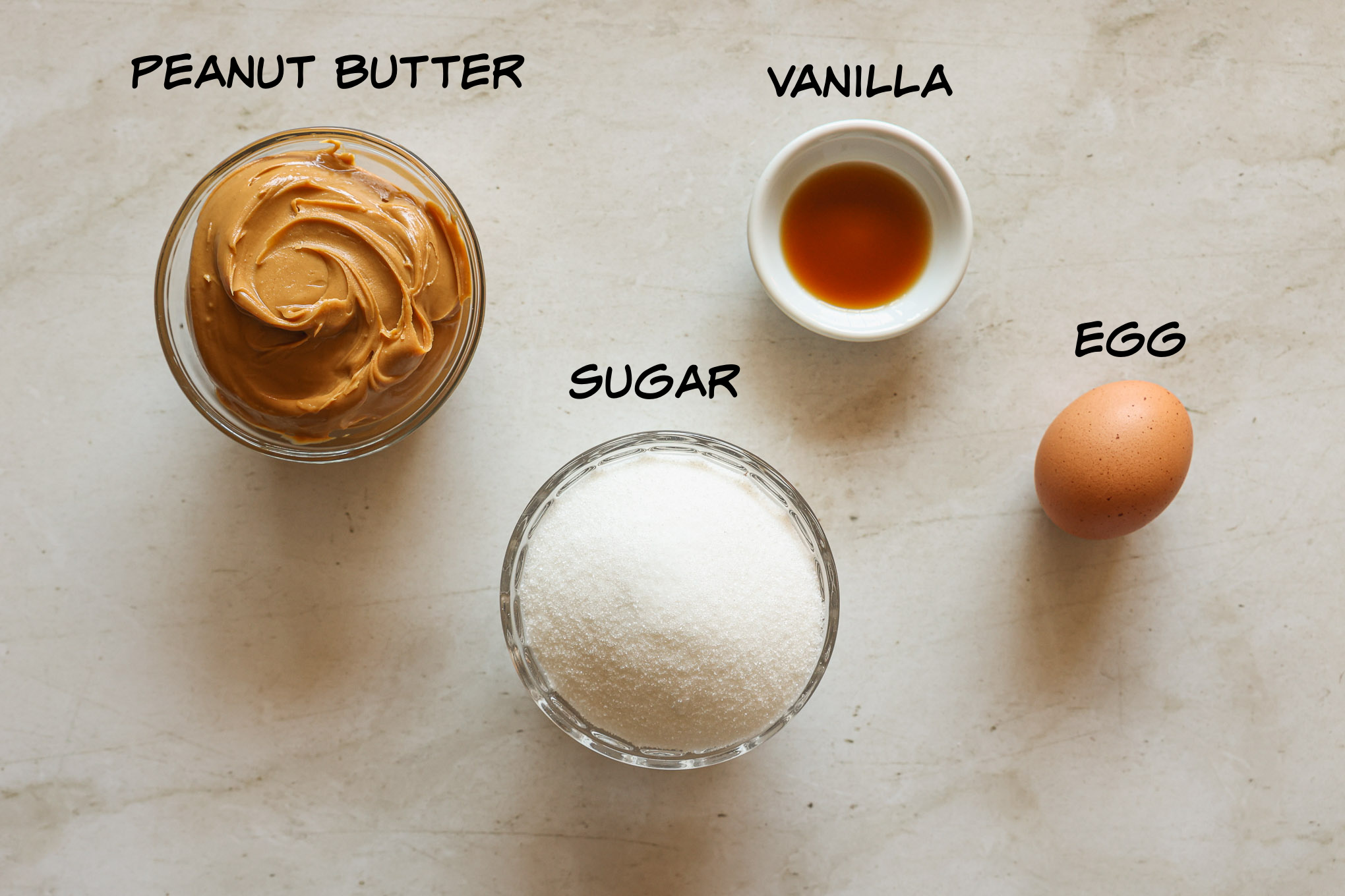 ingredients for easy peanut butter cookies.