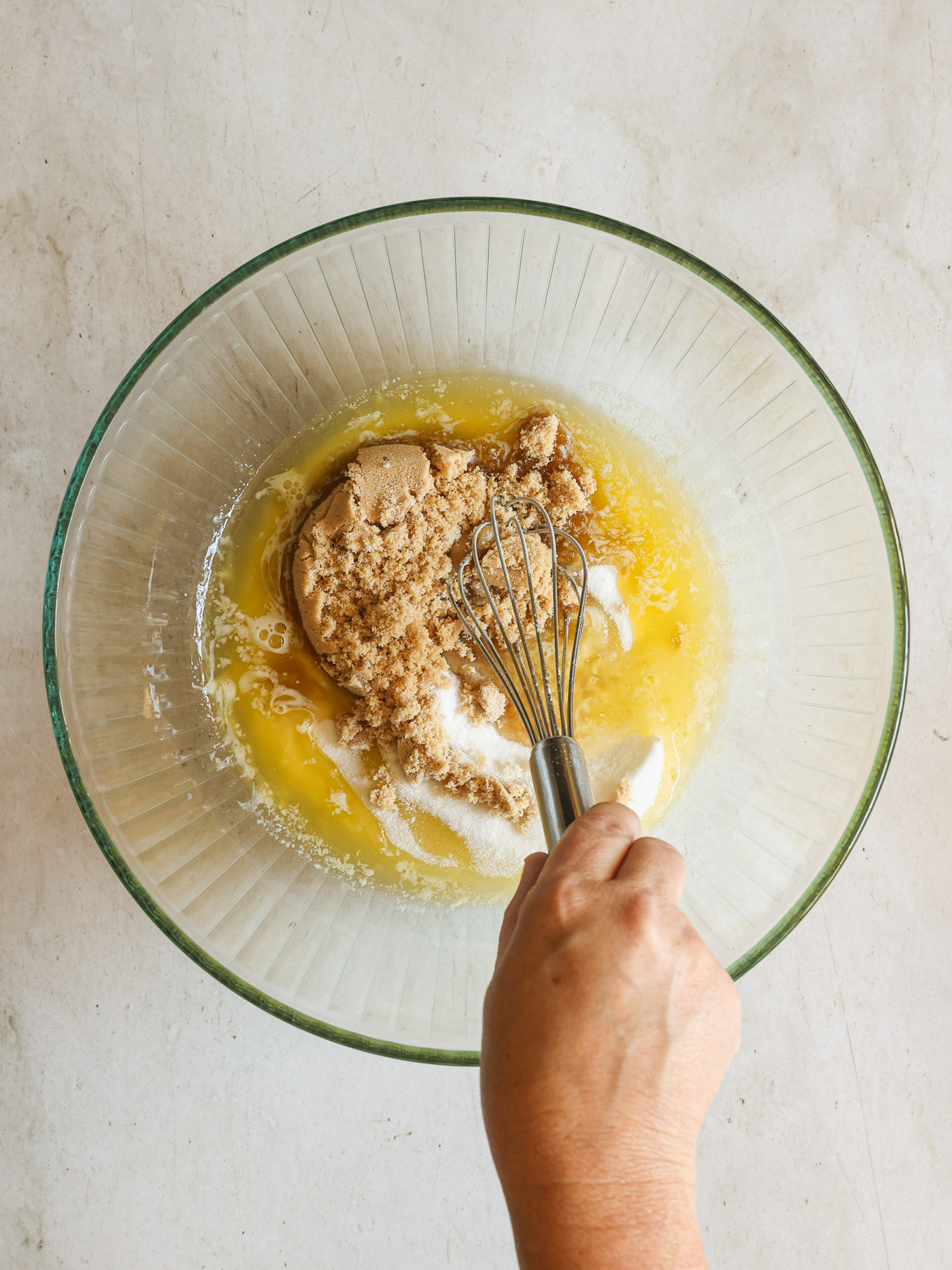 wet ingredients in a glass bowl.