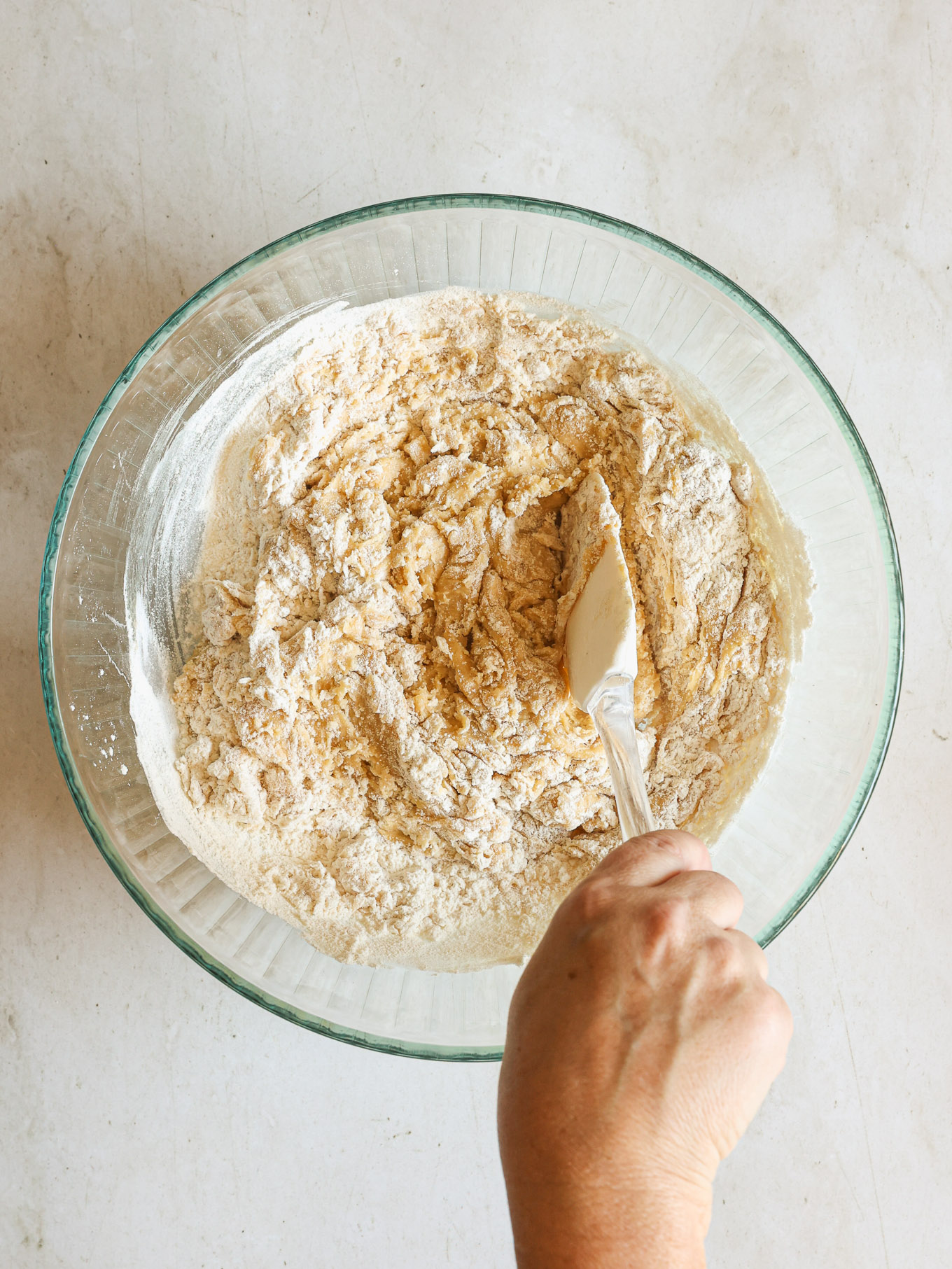 cookie dough in a glass bowl.