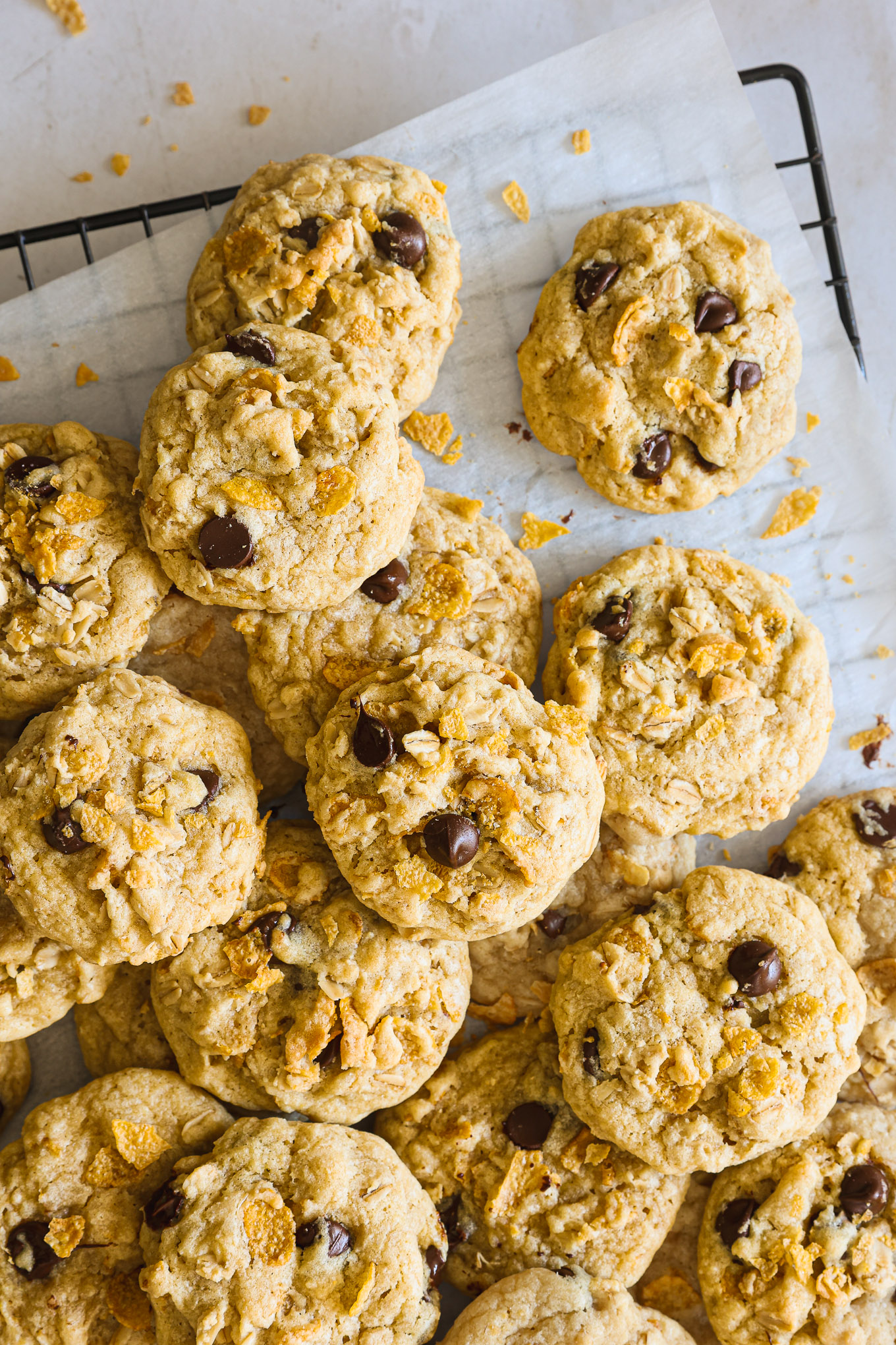 baked drop cookies on a cooling rack.