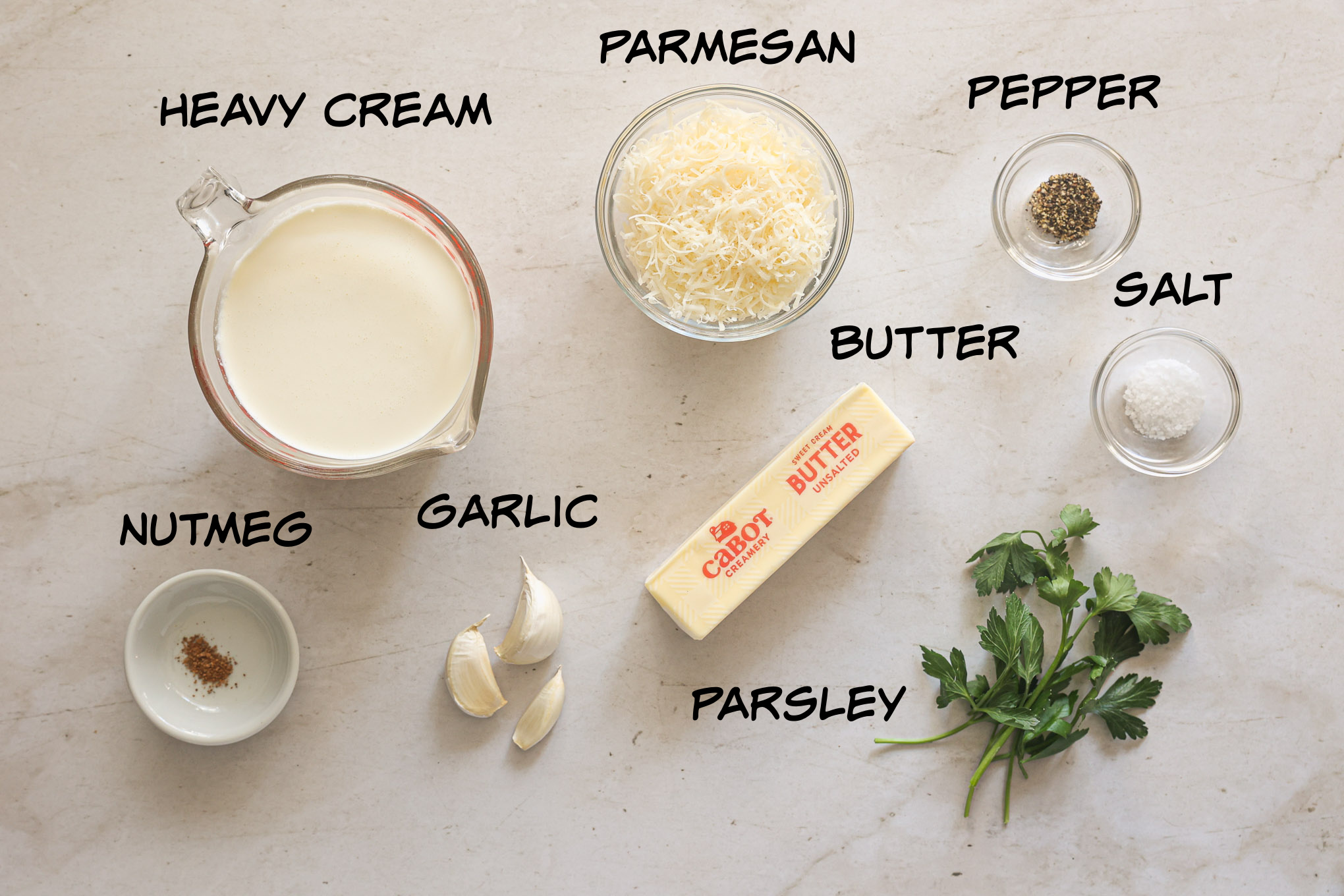 ingredients for alfredo sauce.