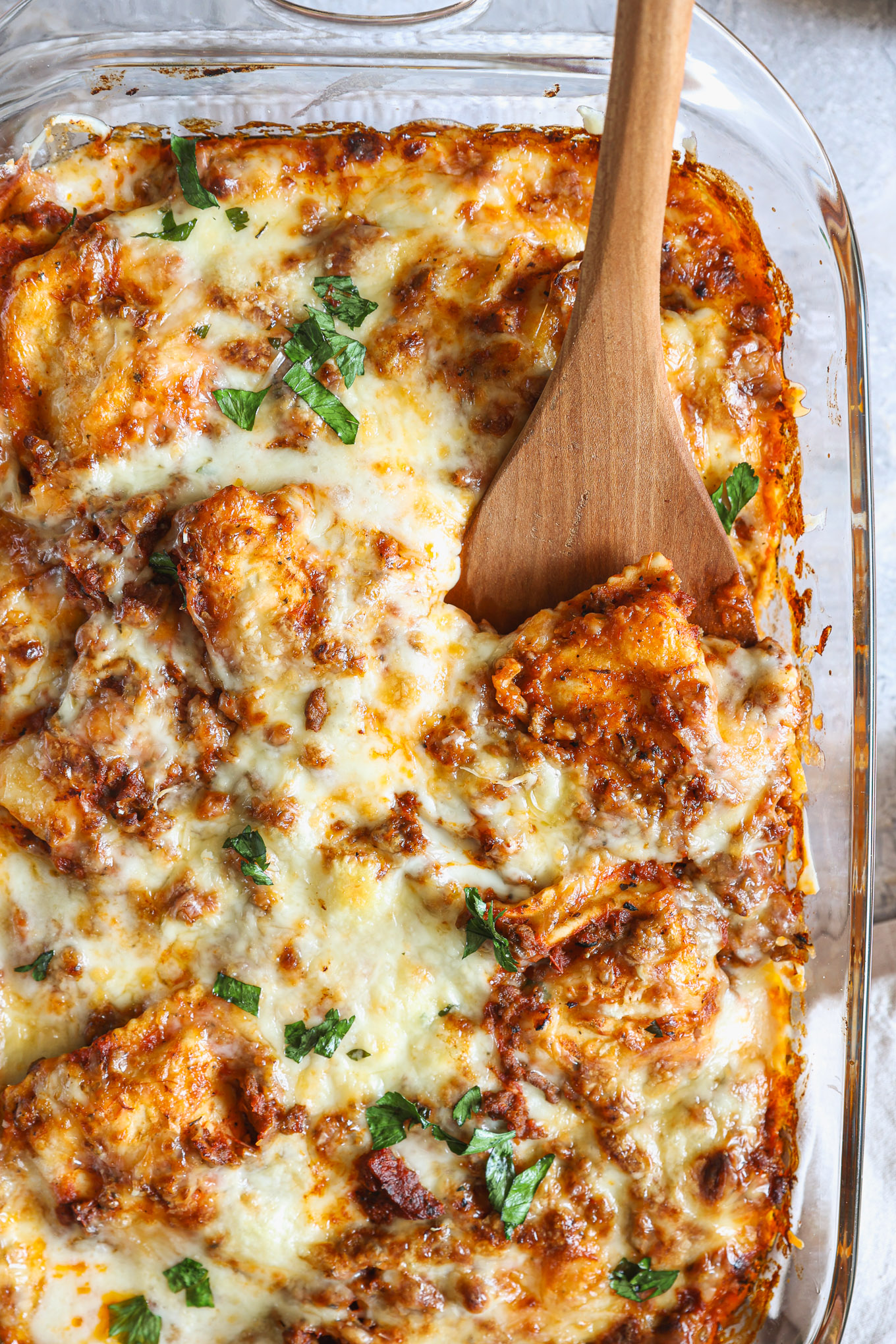 easy baked ravioli in a dish.