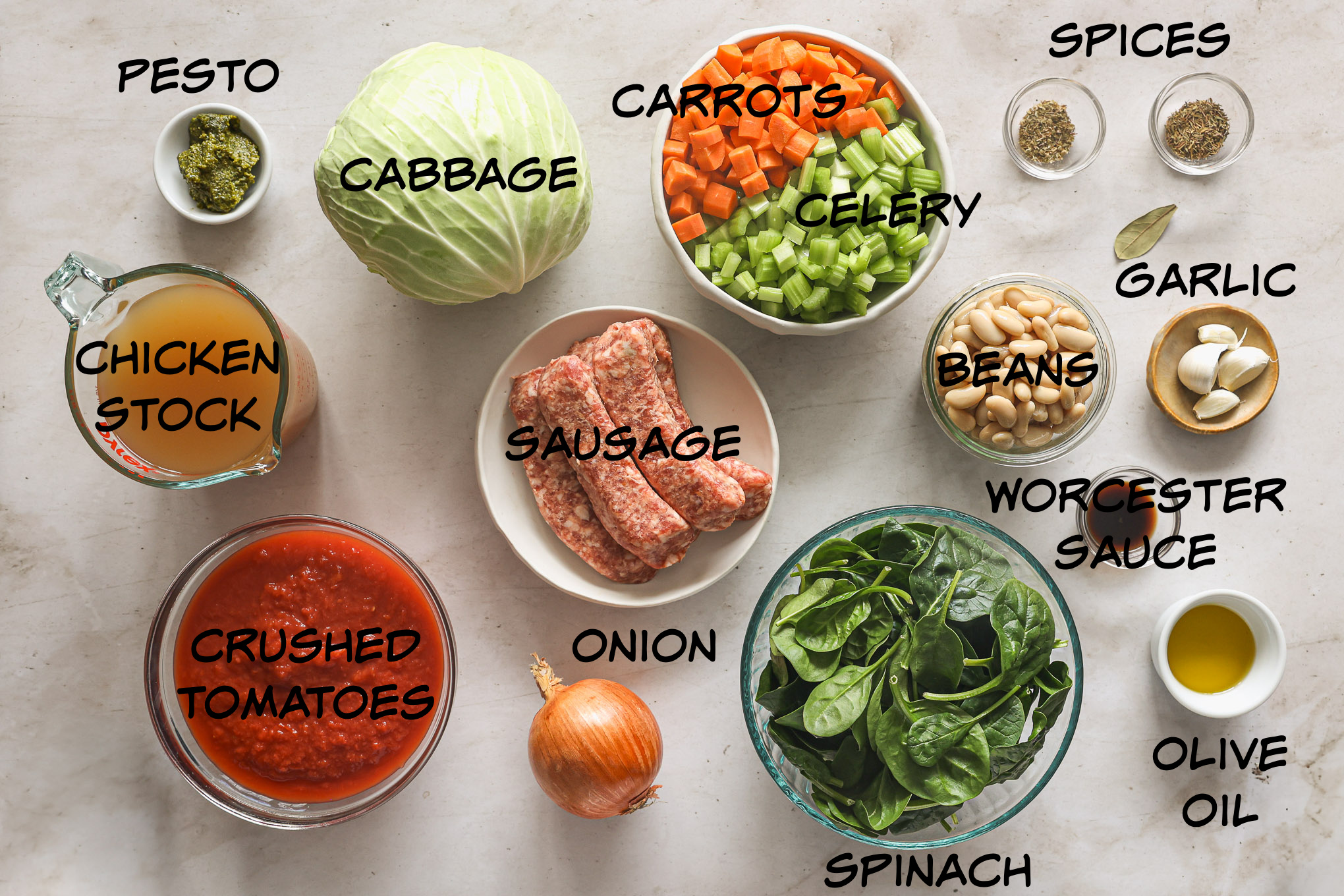 ingredients for cabbage soup.