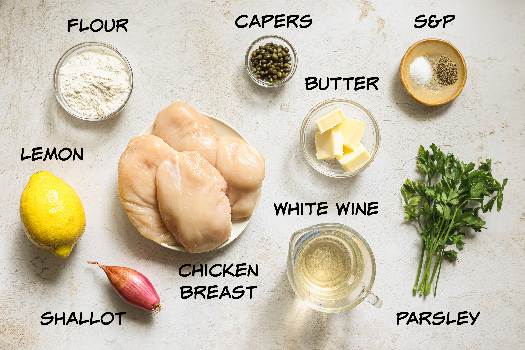 ingredients for chicken piccata.