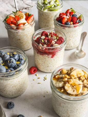 overnight oats with toppings.